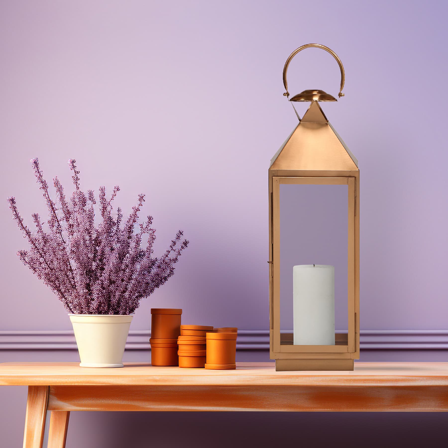 Copper Lantern with Glass, 24"