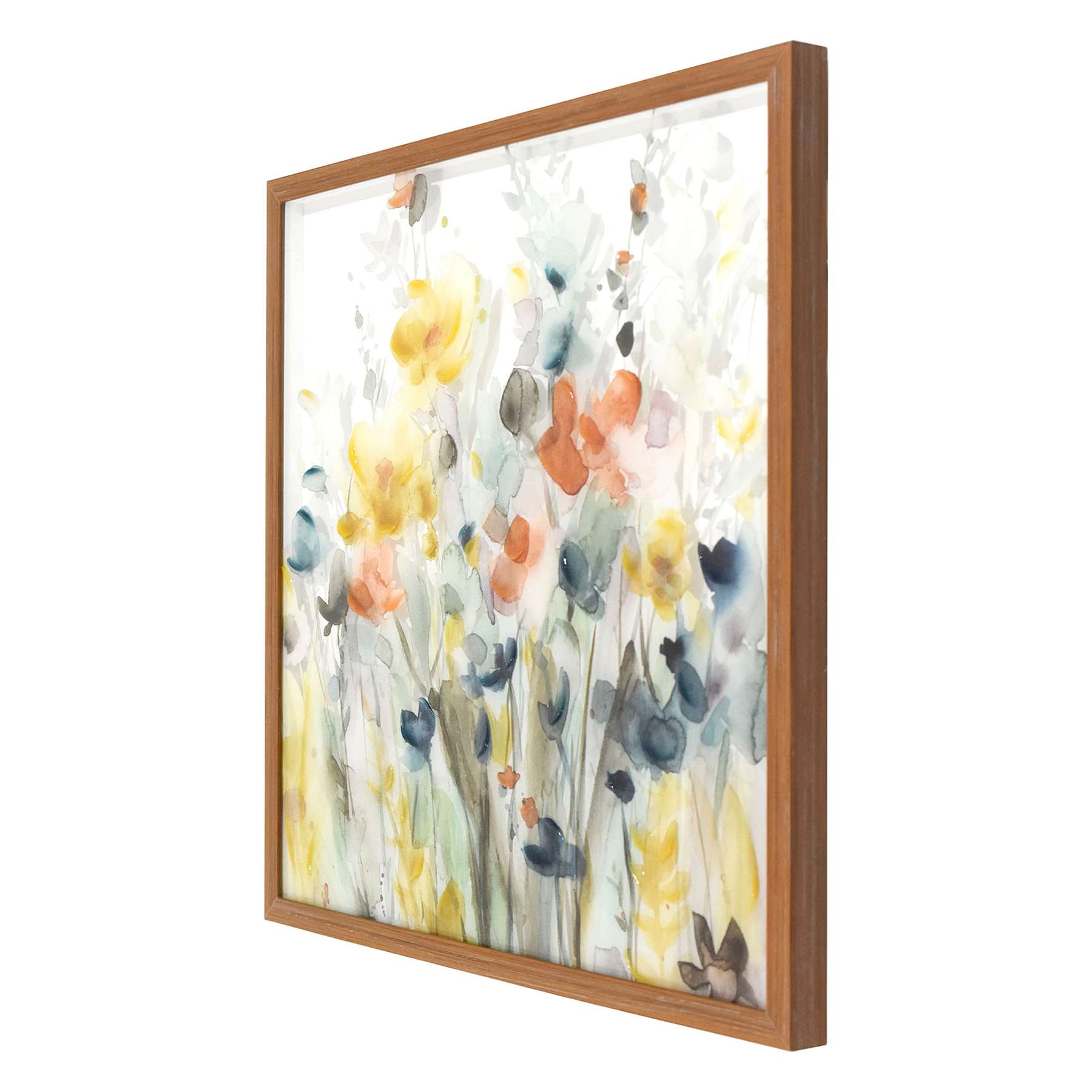 Glass Framed Multicolor Floral Print Wall Art, 21"
