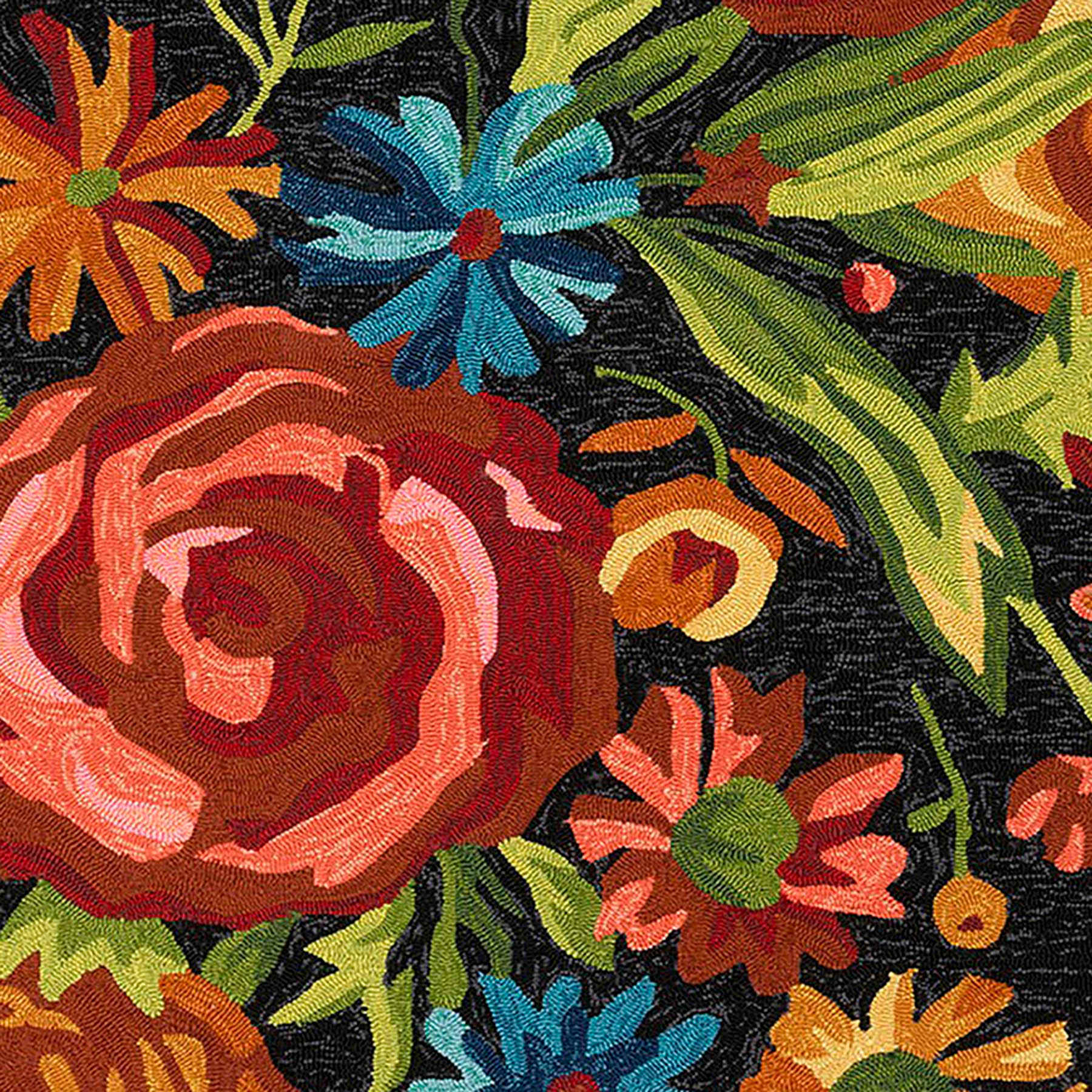 (E255) Santa Monica Black Floral Indoor & Outdoor Accent Rug, 3x5