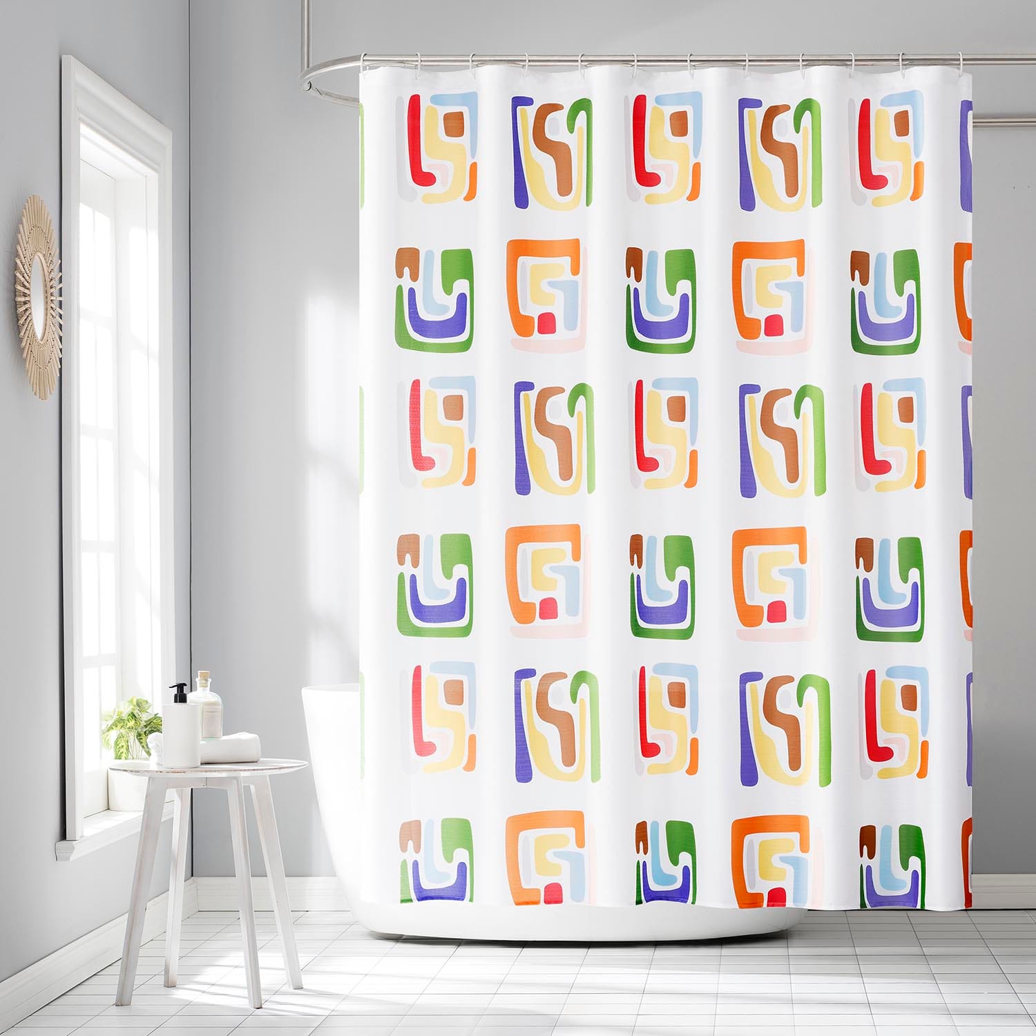 13-Piece Diaz Multicolor Geometric Shower Curtain Set, 70x72