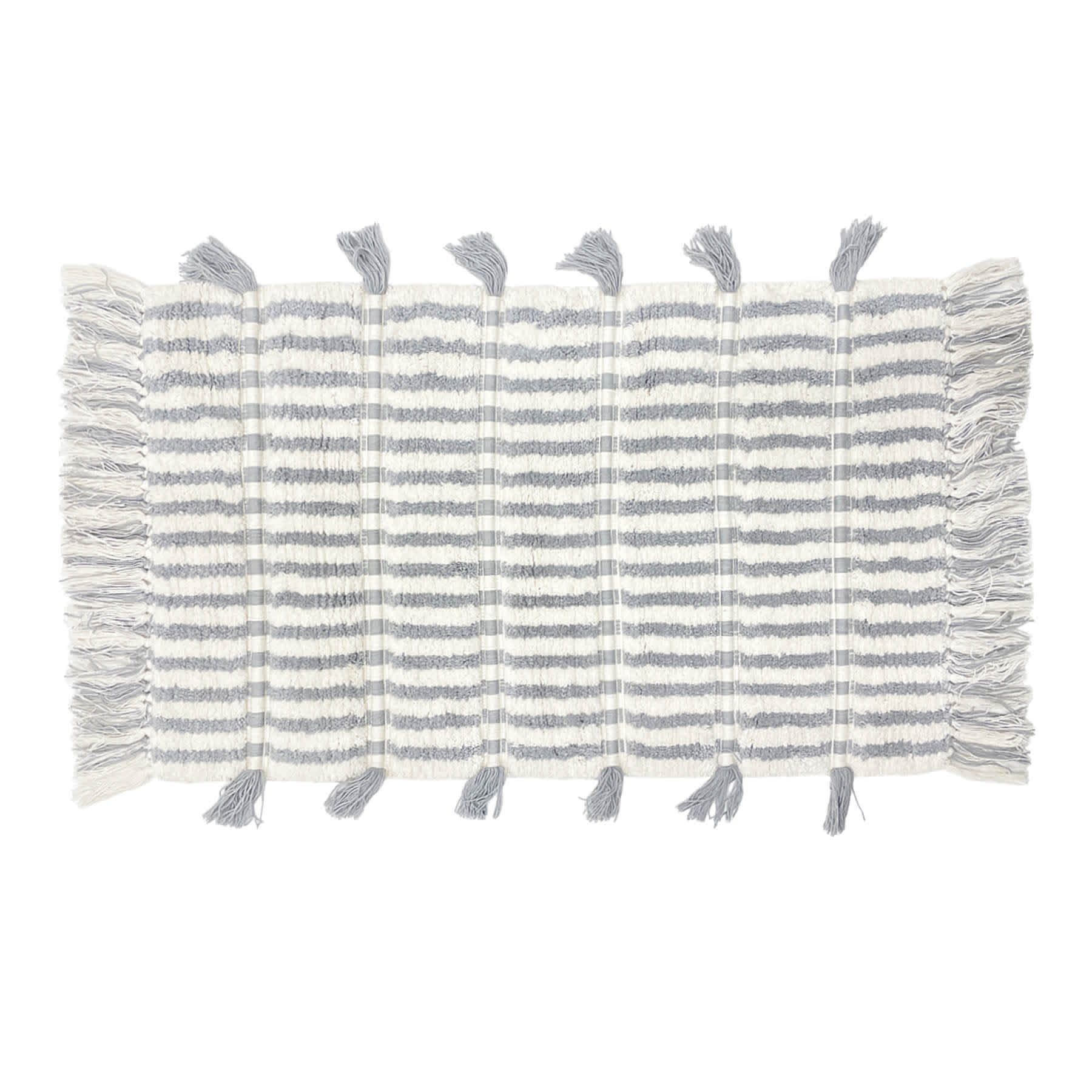 Honeybloom Grey Striped Cotton Bath Rug with Tassels, 20x30