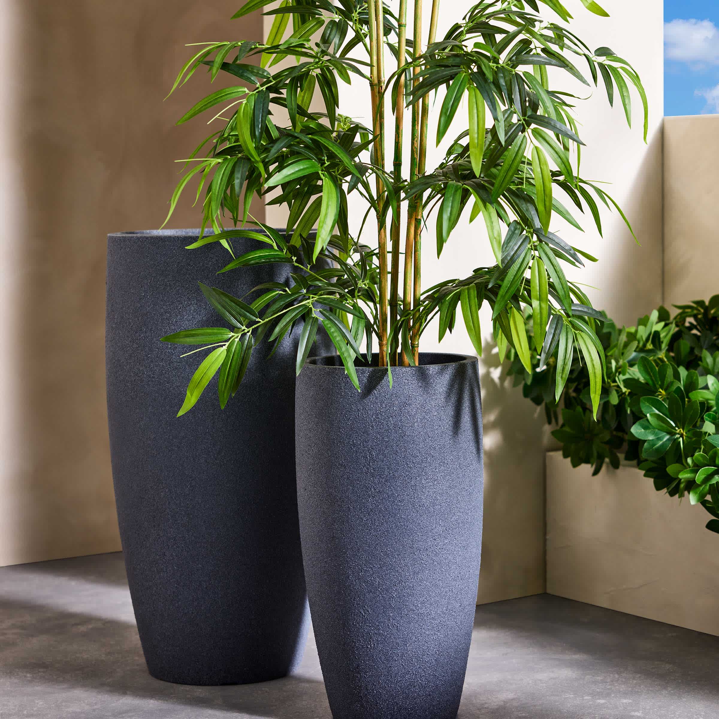 Japi Charcoal Slim Conic Outdoor Planter, Medium