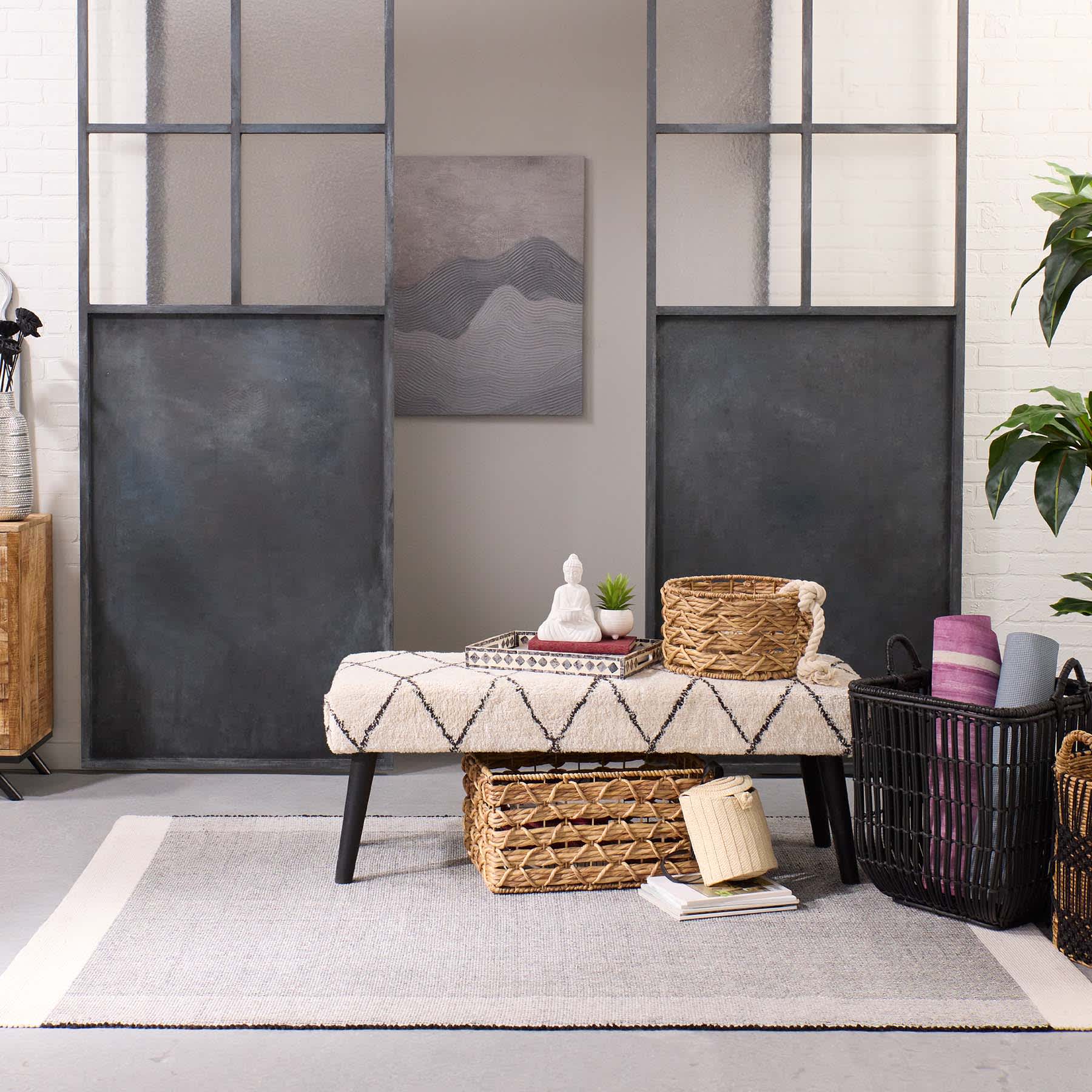 Found & Fable Zuri Tufted Bench, Cream & Black