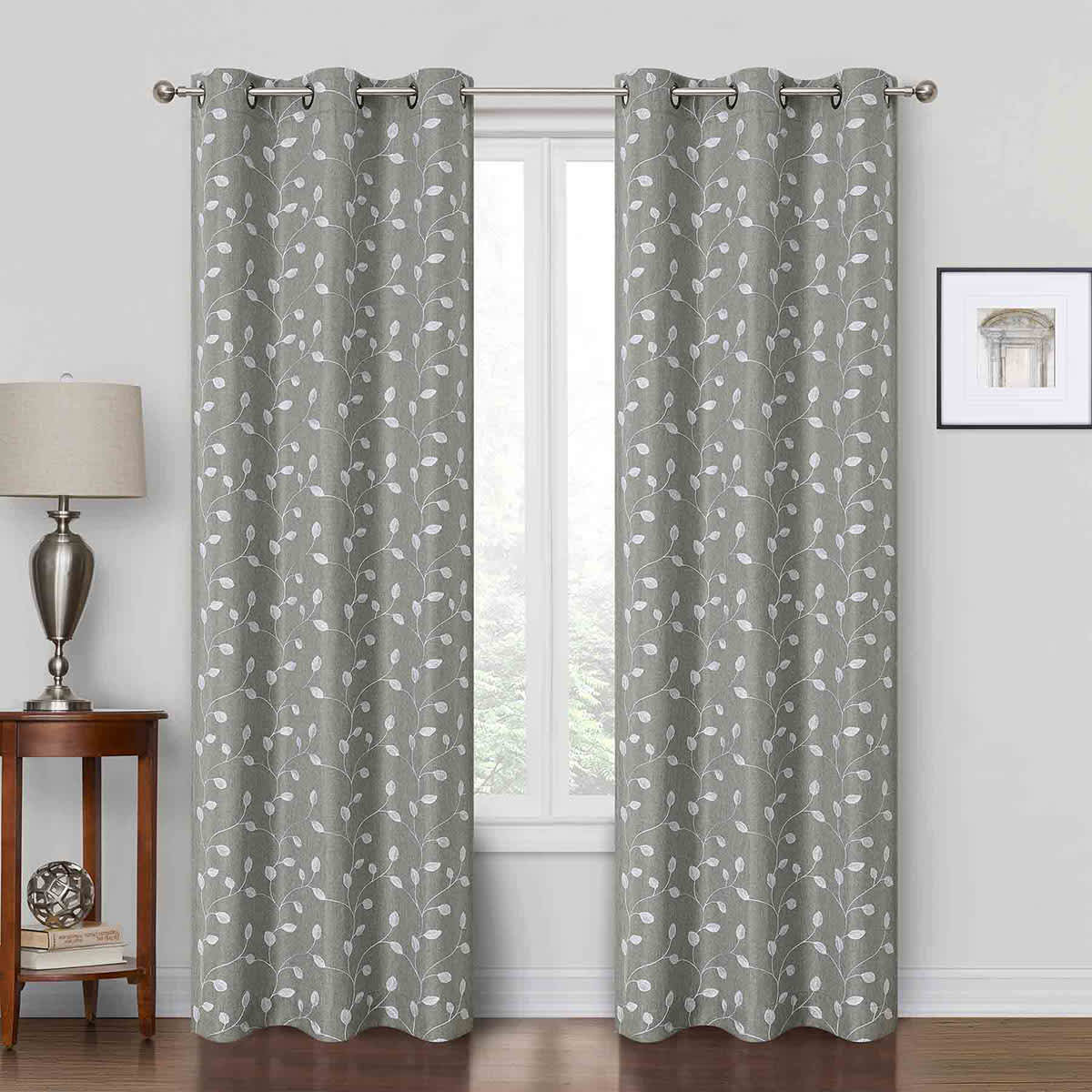 Sage Embroidered Blackout Grommet Curtain Panel, 84"