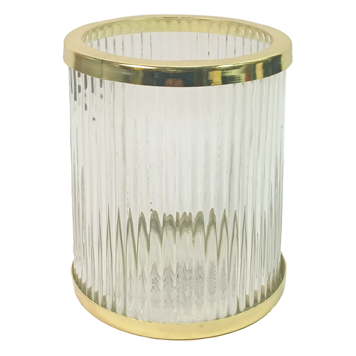 Ribbed Glass Hurricane with Gold Rim, 5"
