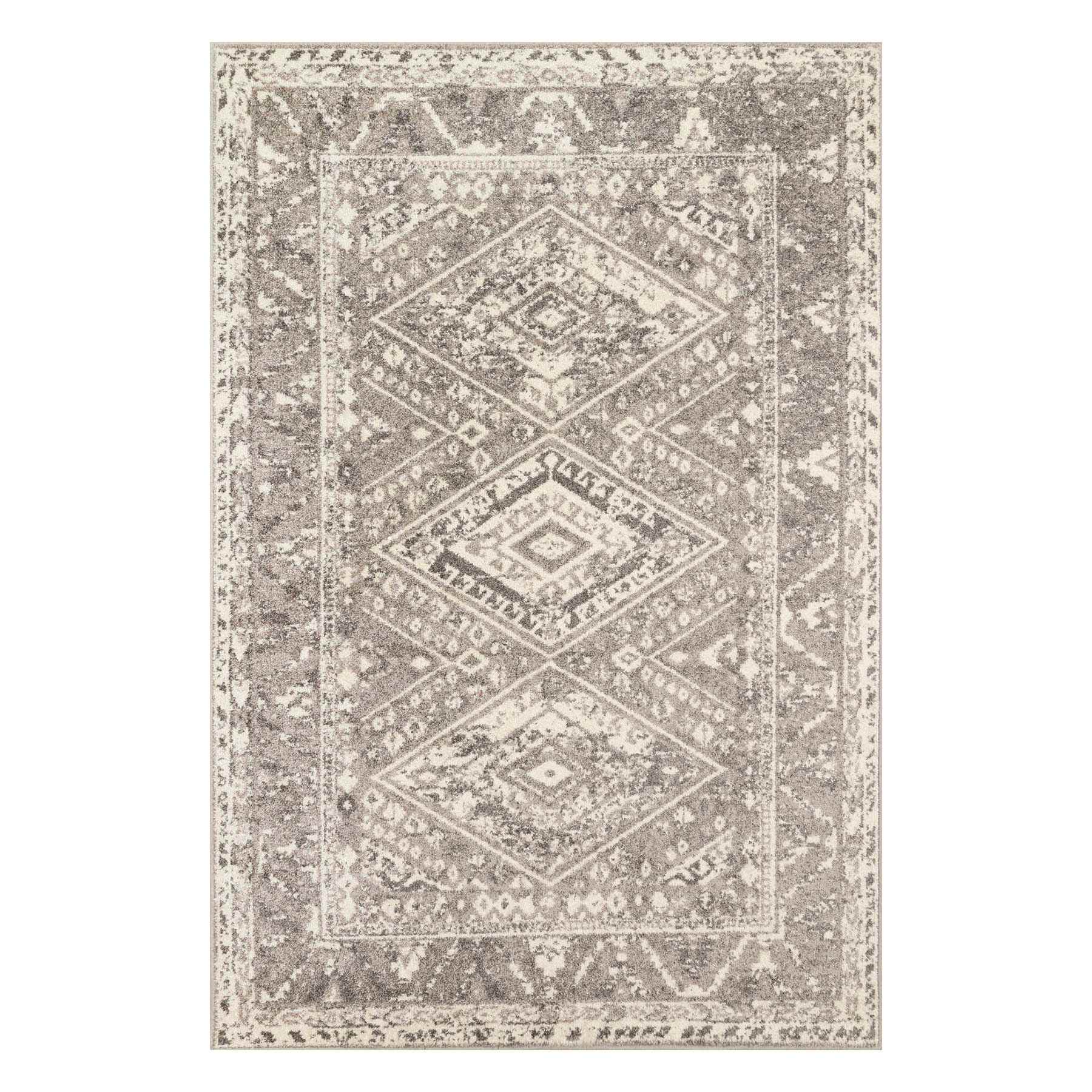 (B640) Greta Taupe Diamond Design Area Rug, 5x7