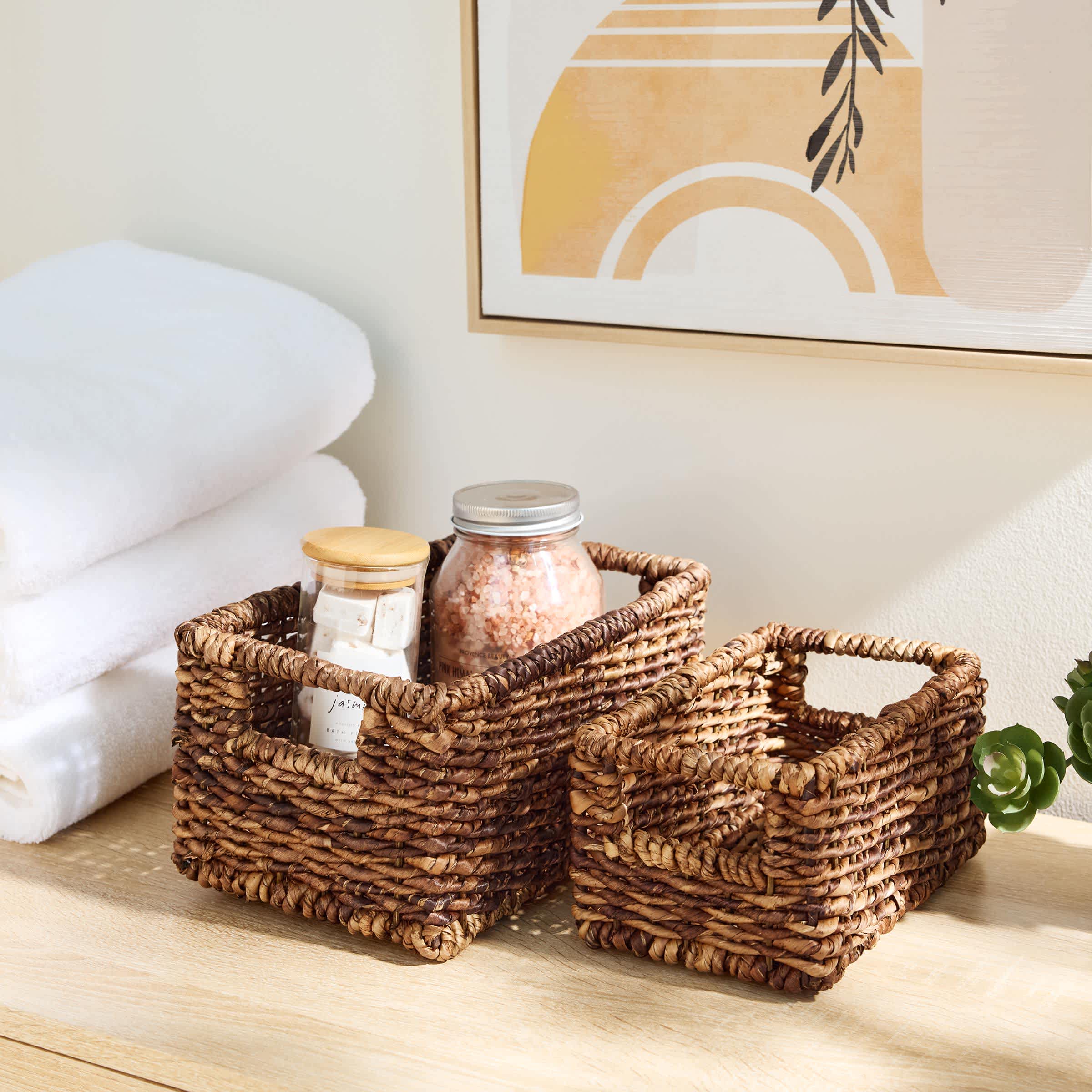 Woven Abaca Rectangle Shelf Storage Tote Basket, Small