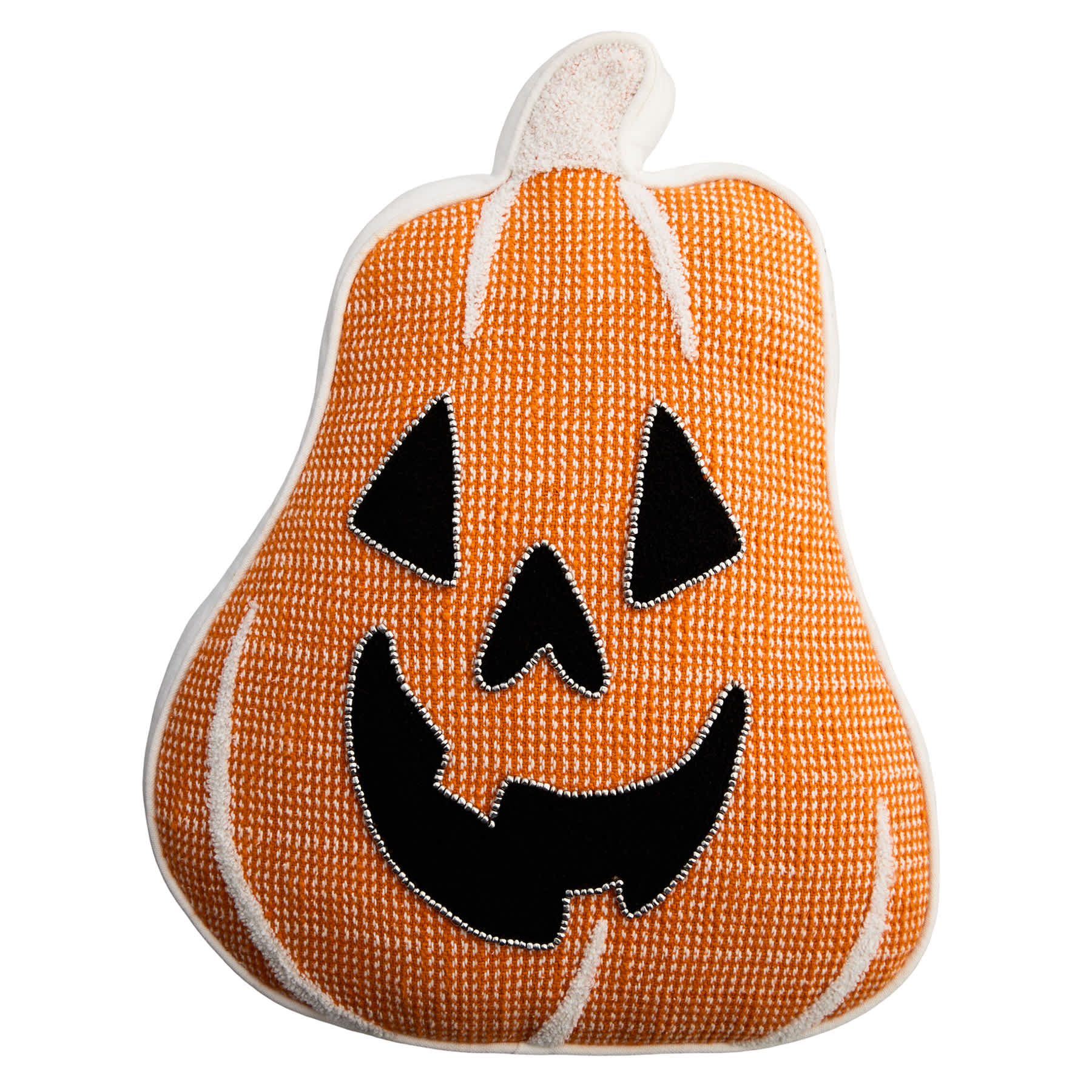 Woven & Beaded Pumpkin Shaped Throw Pillow, 19x15