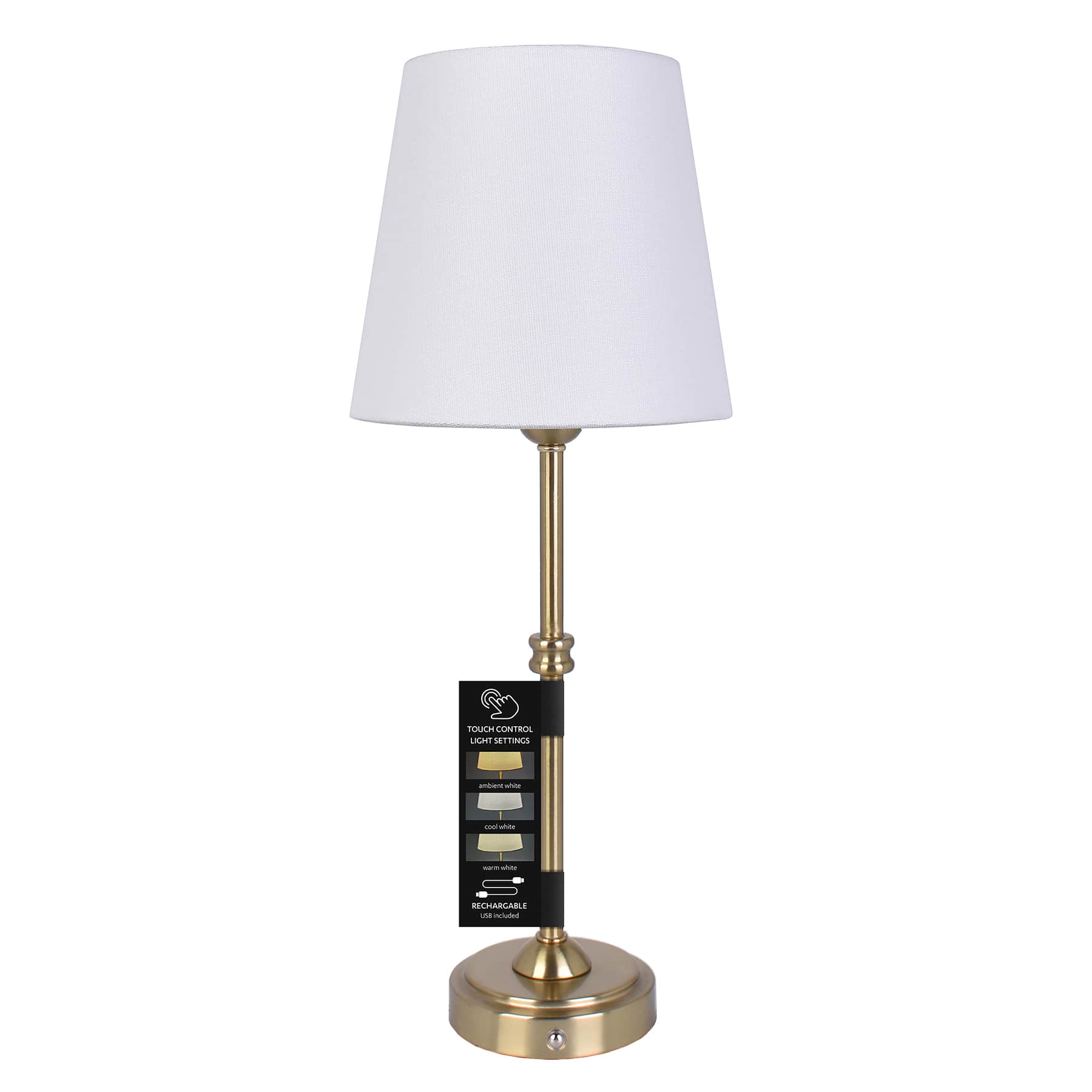 Brushed Gold Touch Dimmer Portable Rechargeable Buffet Small Table Lamp with Shade, 18"
