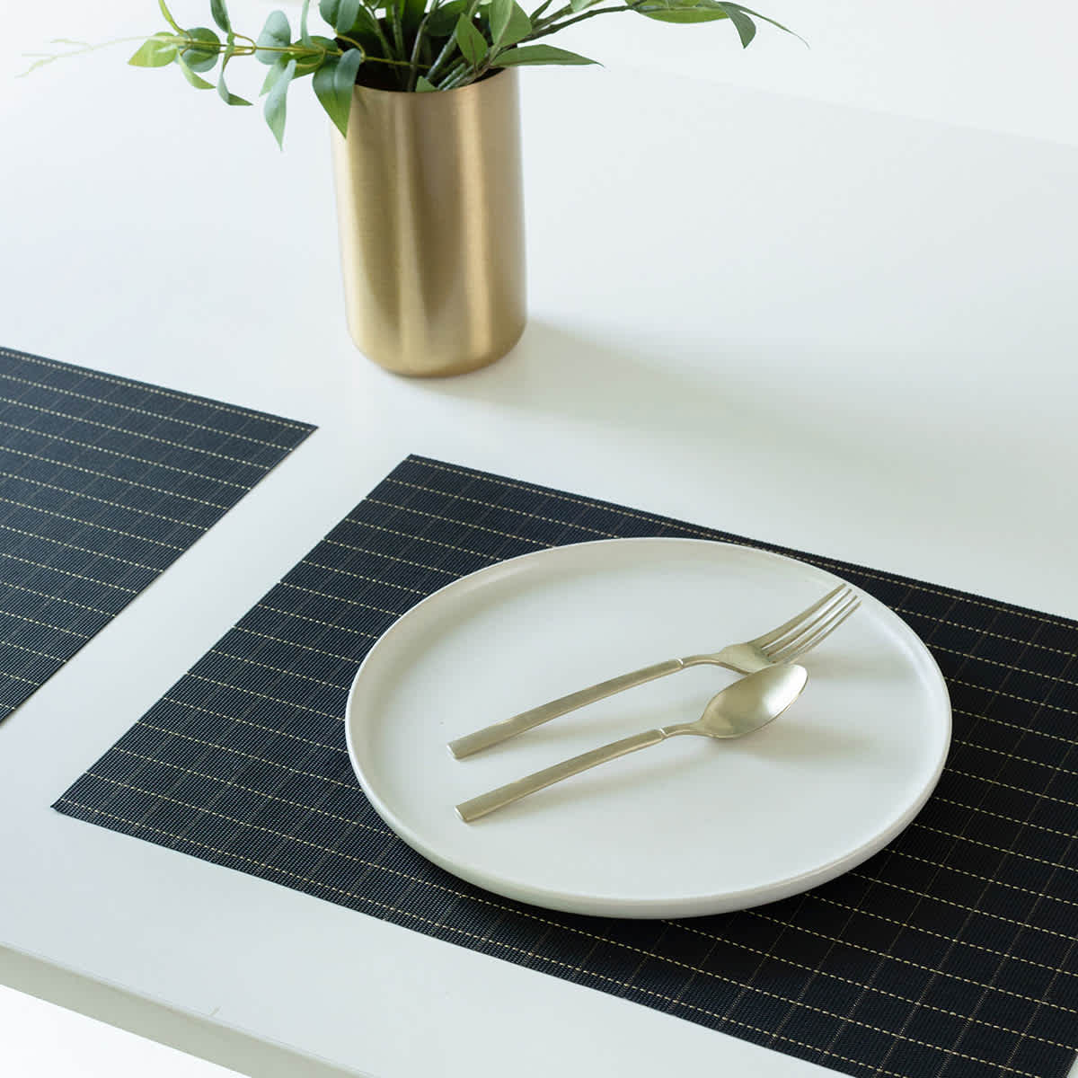 Set of 6 Lexington Black & Gold Woven Vinyl Placemats, 13x18