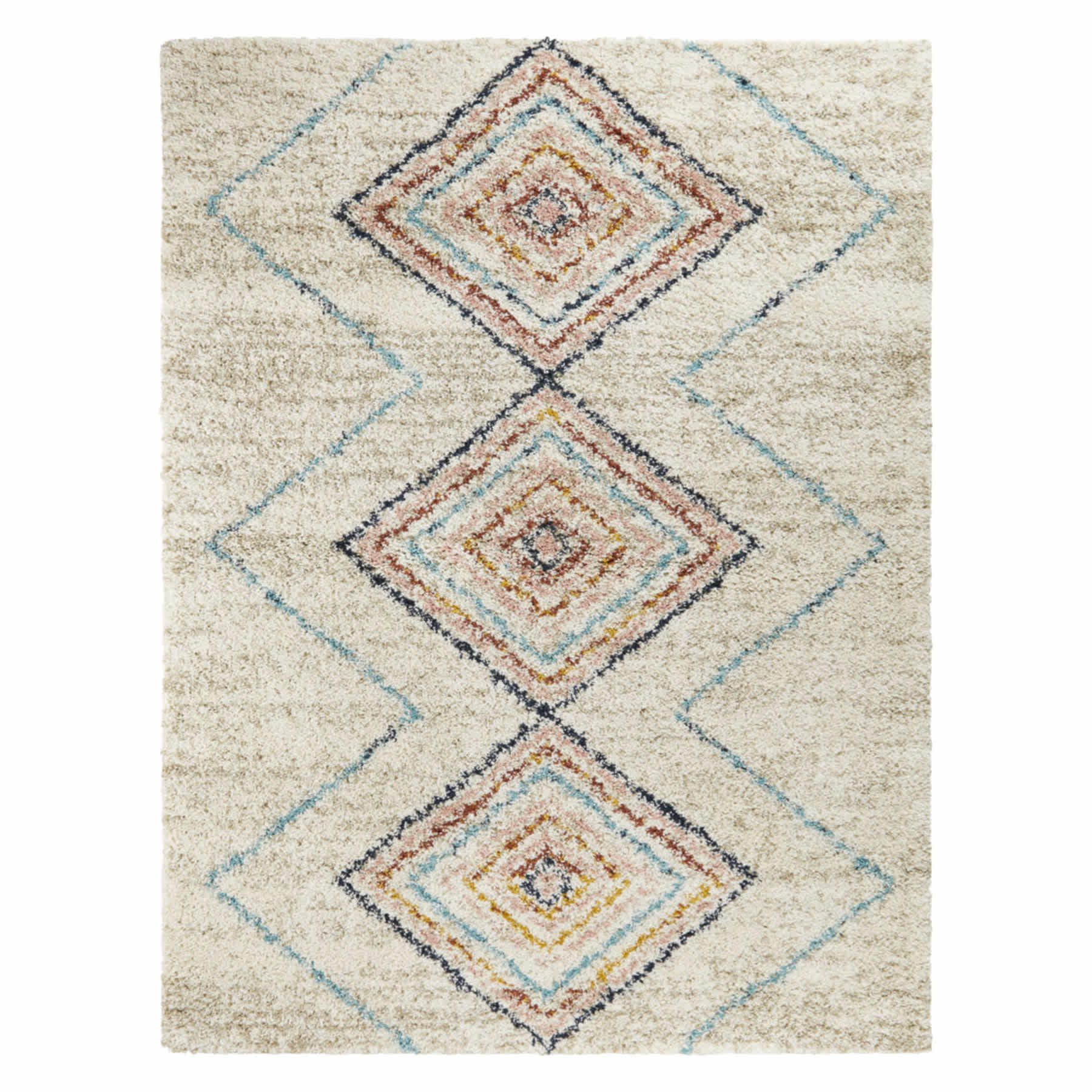 (C121) Found & Fable Sedona Multicolor Diamond Design Shag Area Rug, 5x7