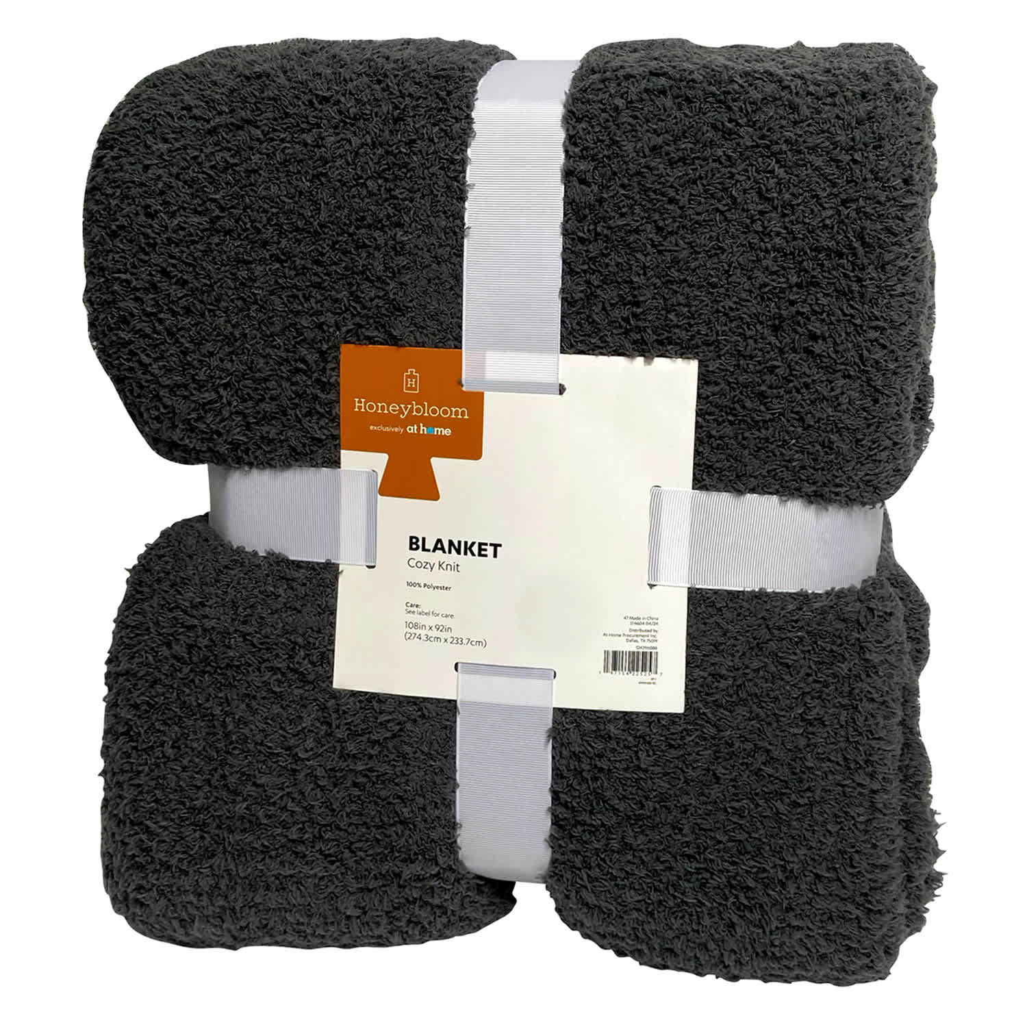 Honeybloom Dark Grey Cozy Knit Bed Blanket, King