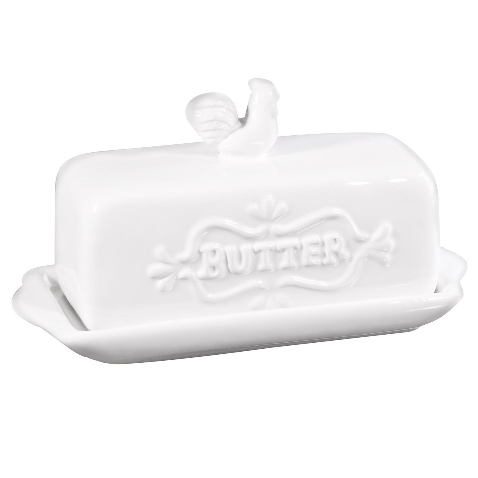 White Rooster Butter Dish