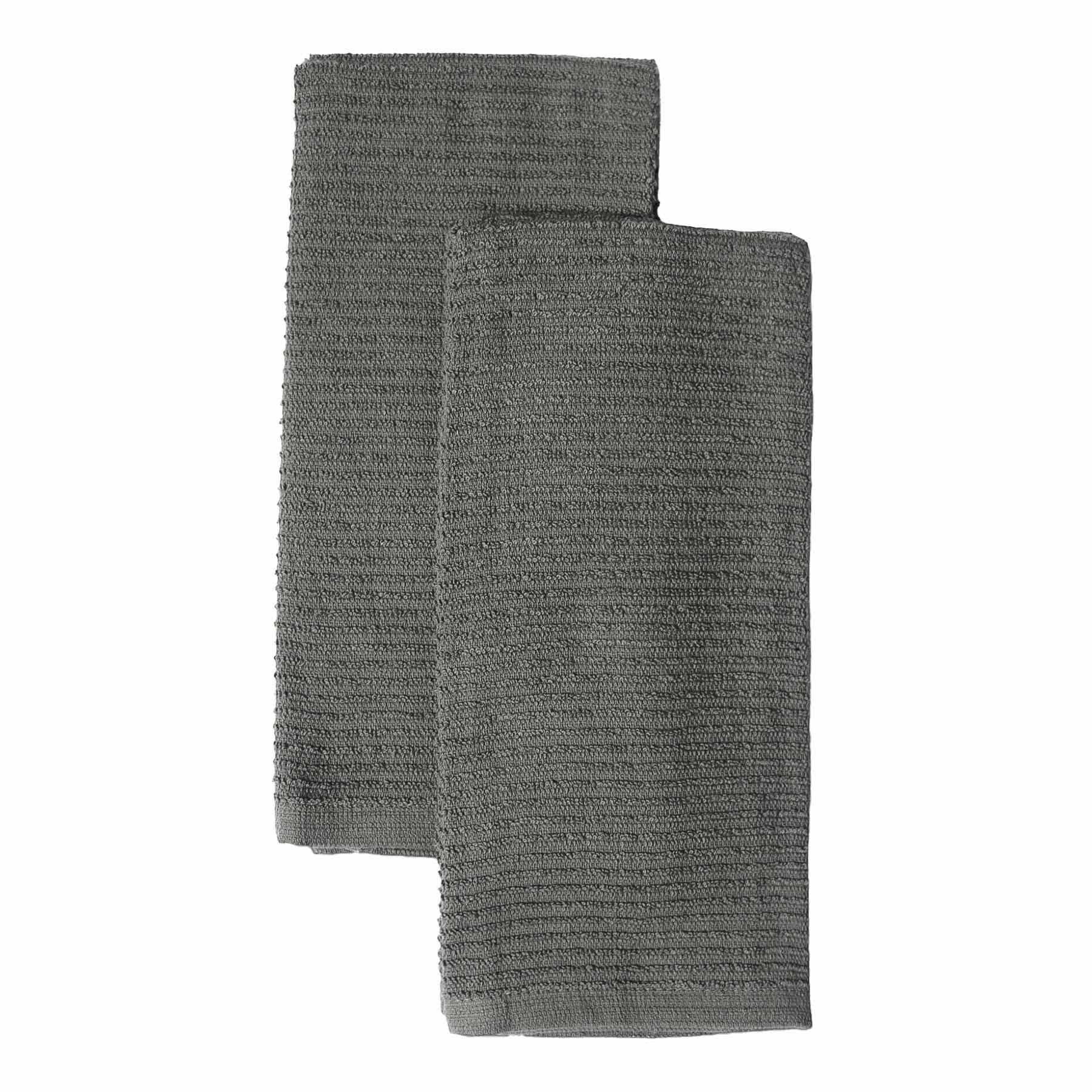 Set of 2 Grey Wave Terry Cotton Kitchen Towels
