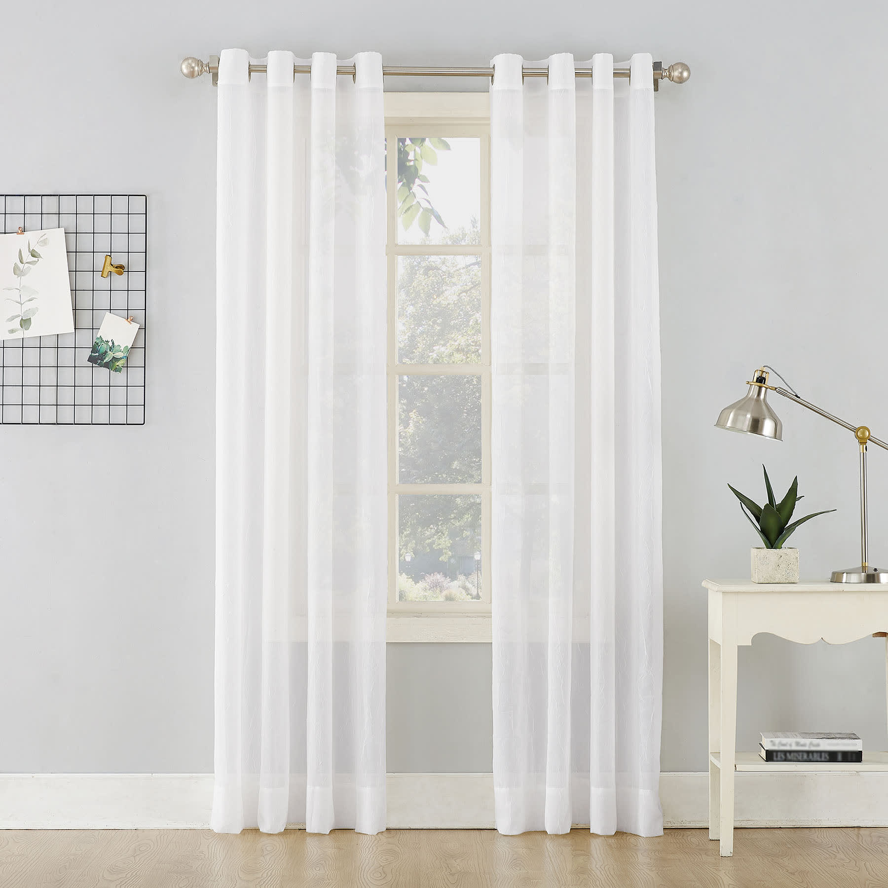 Erica White Crushed Sheer Voile Grommet Curtain Panel, 63"