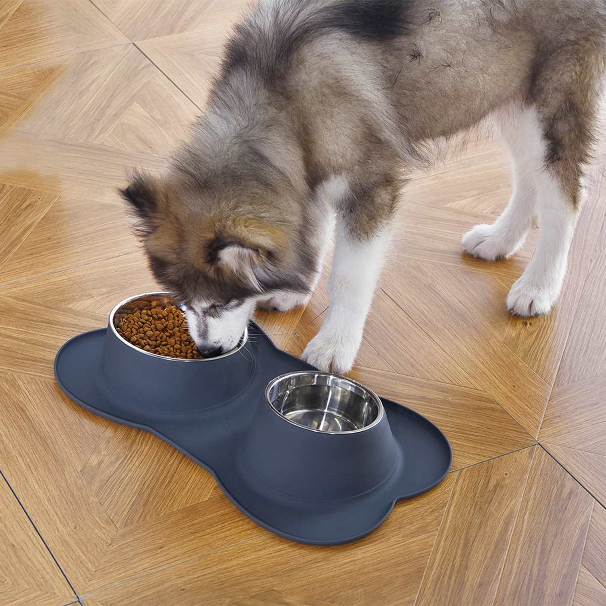 Silocone and Metal Double Pet Feeder