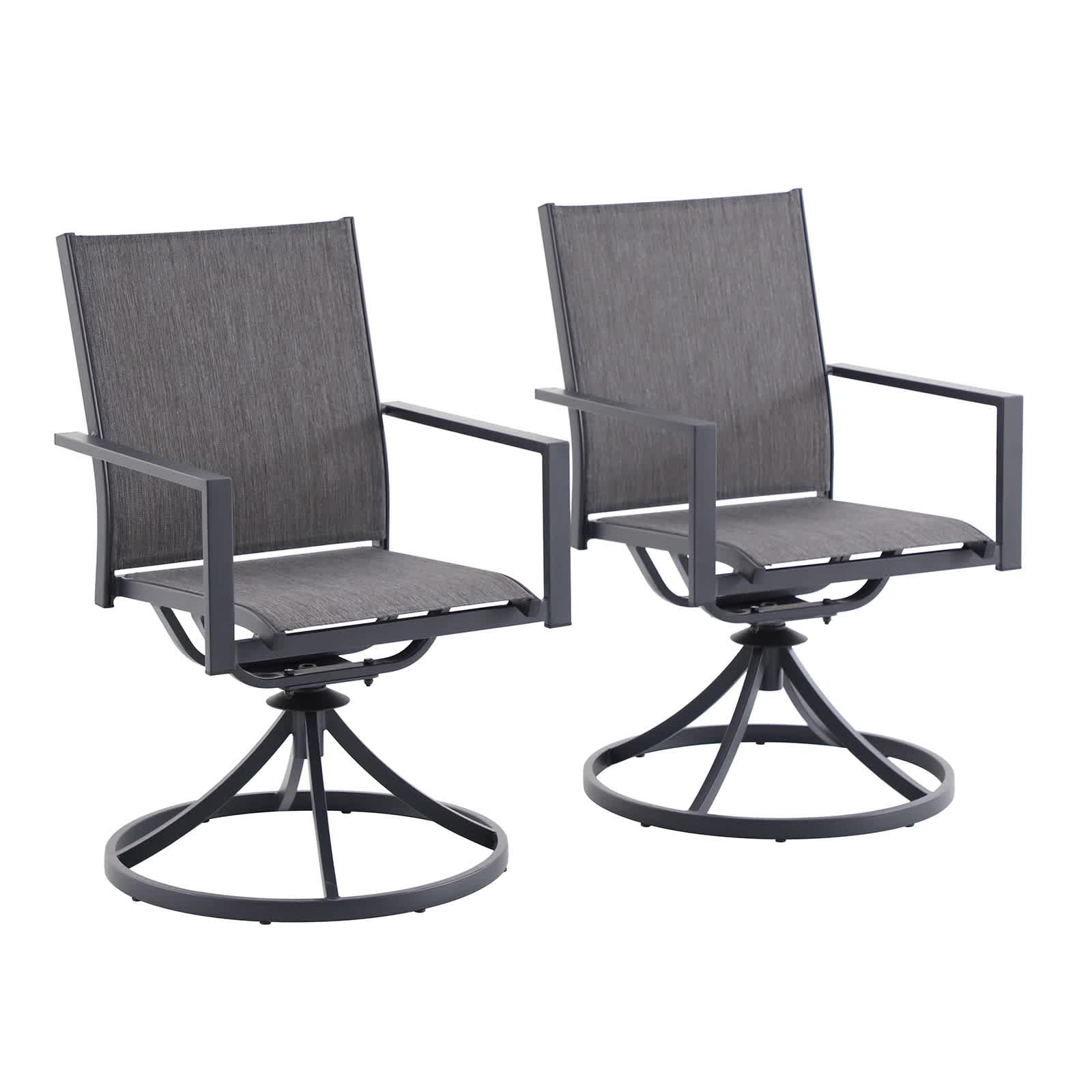 Set of 2 Sling Swivel Patio Dining Chairs, Graphite