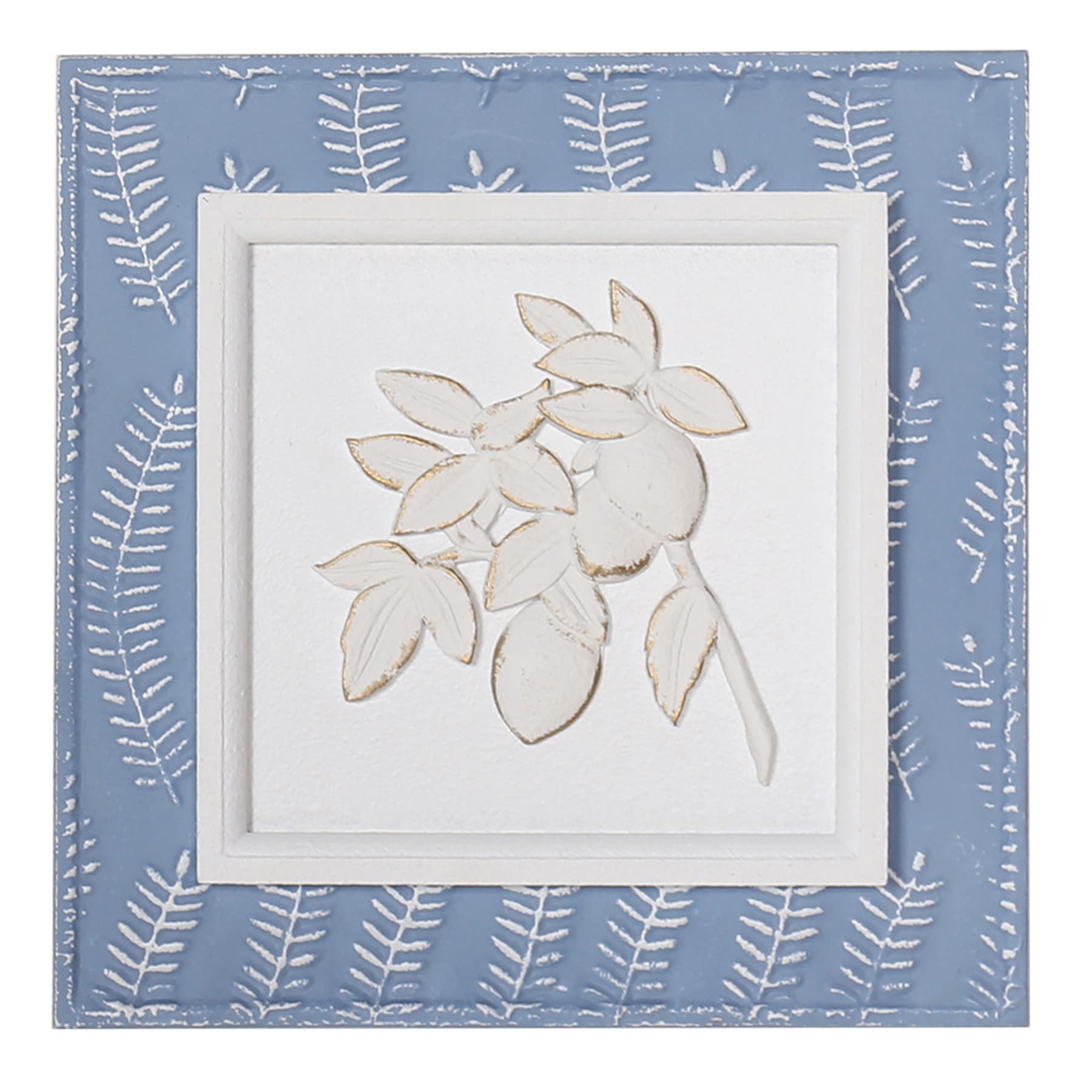Providence Blue Metal Wall Decor with Leaf, 12"