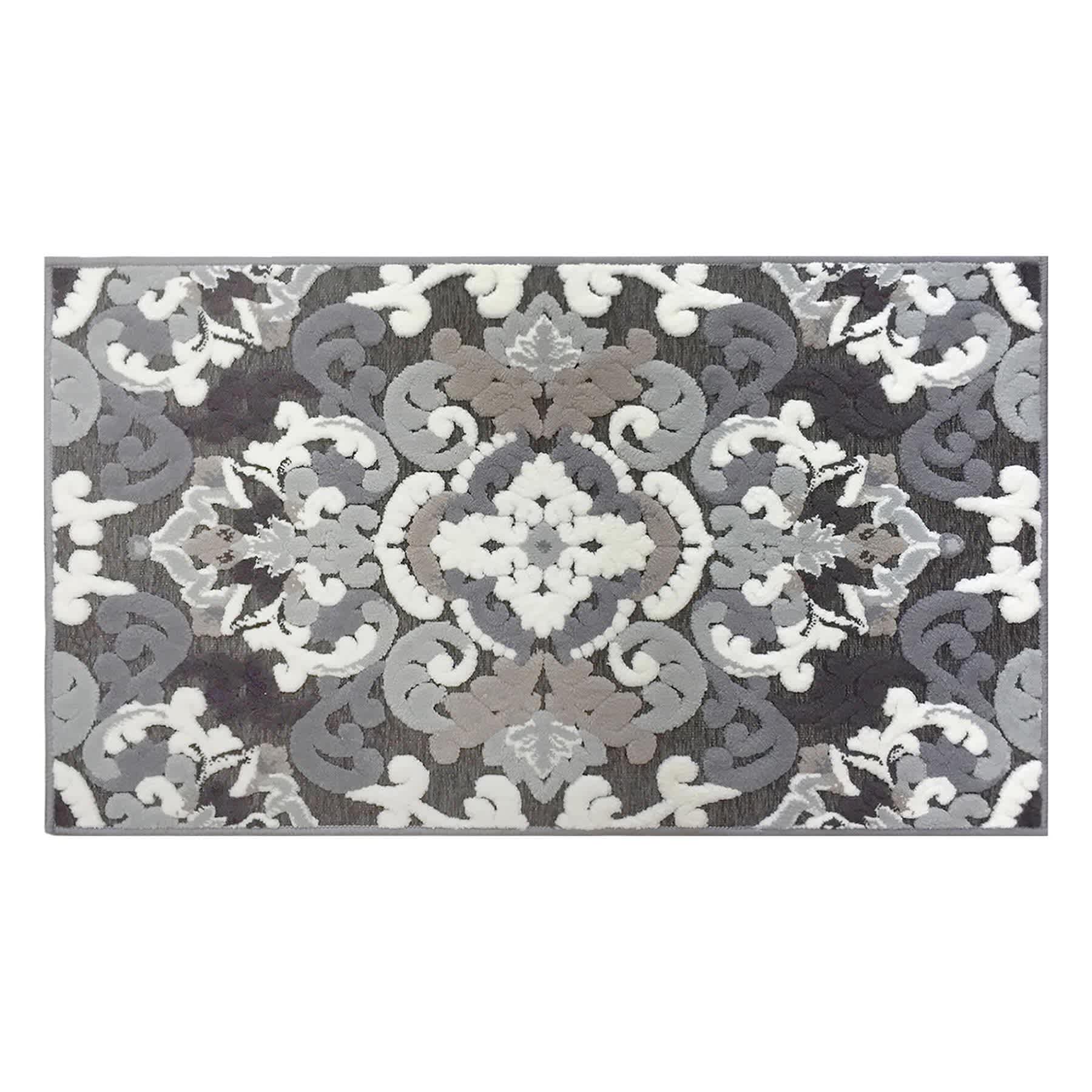 Arrington Grey & White Medallion High-Low Washable Accent Rug, 26x45