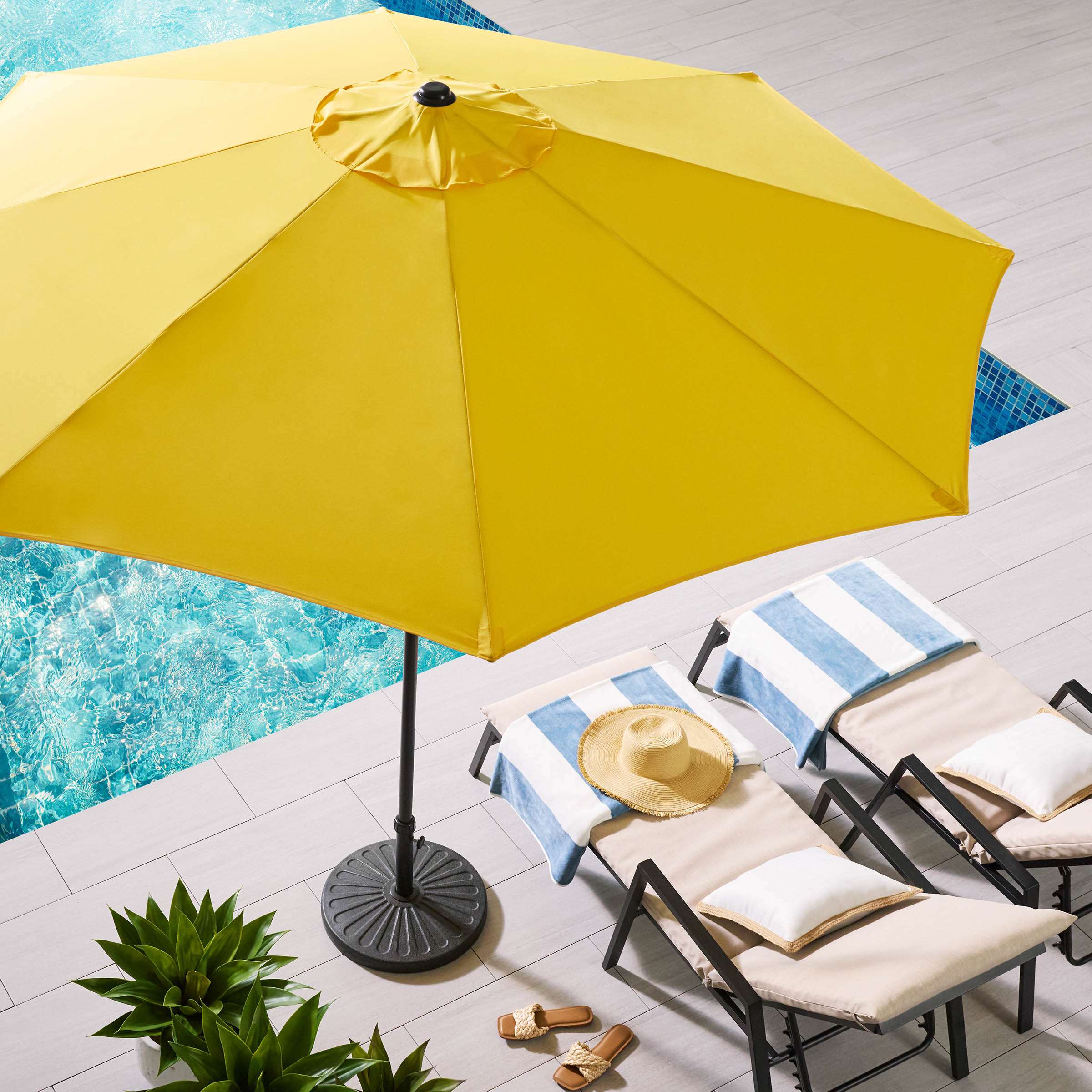 Yellow Crank & Tilt Round Patio Umbrella, 9'