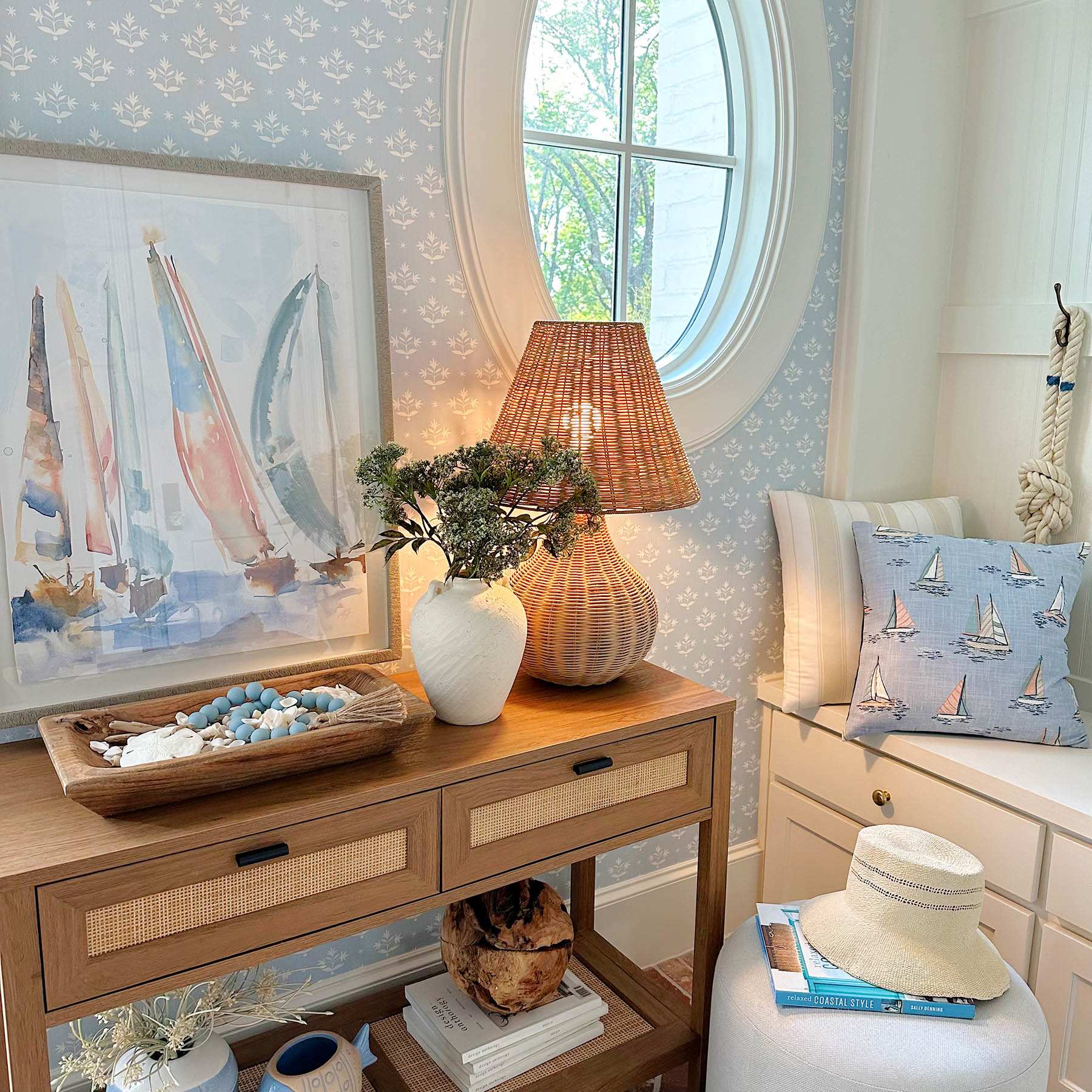Honeybloom Blue Wood with Sand Dollar Garland, 32"