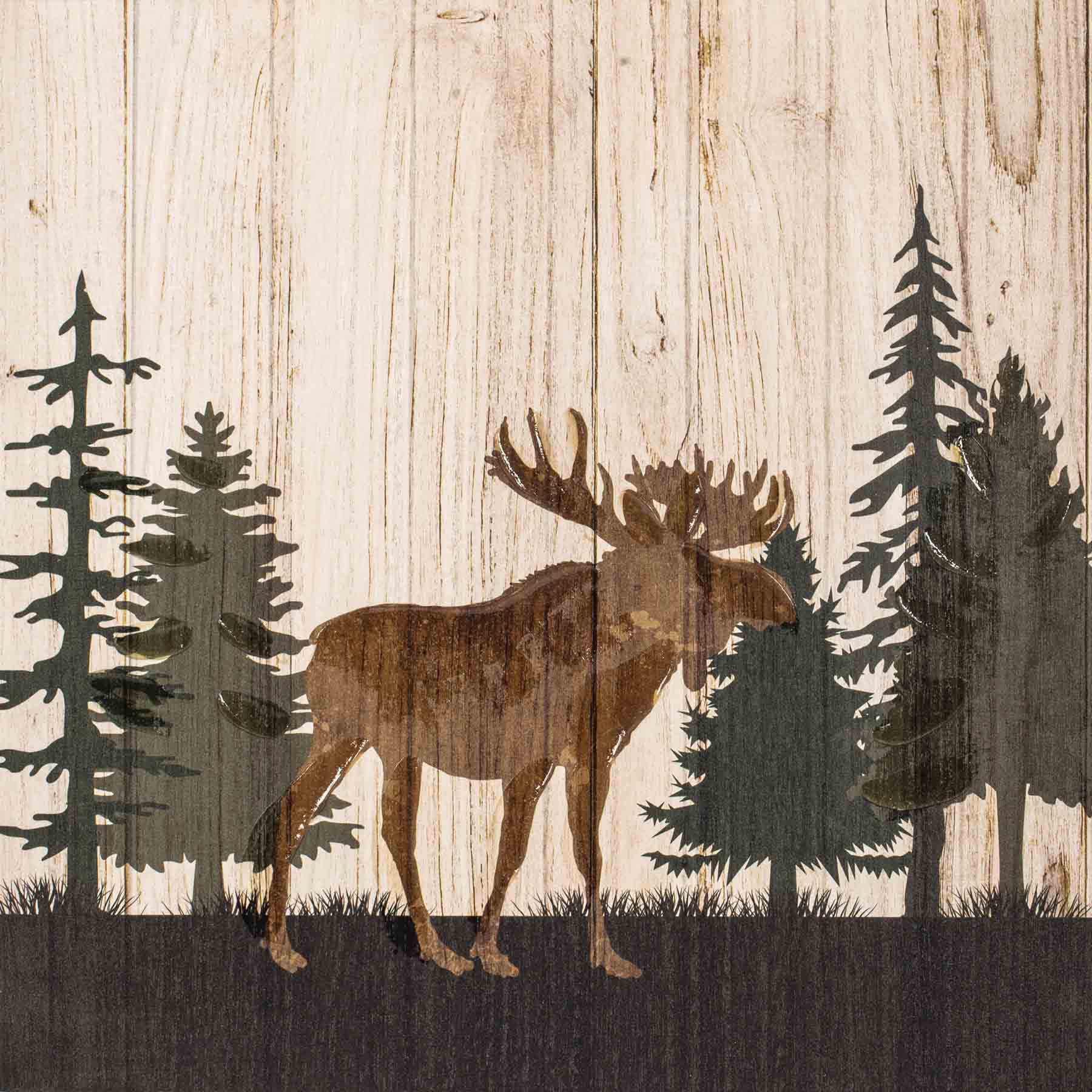 Lake & Lodge Moose in Woods Wall Art, 16"