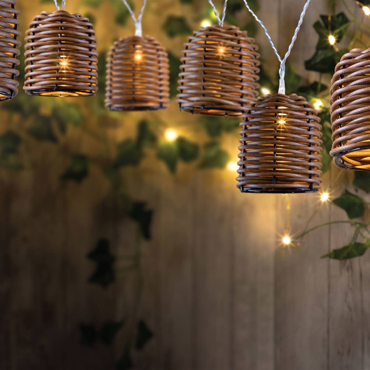 LED Rattan Cone String Lights