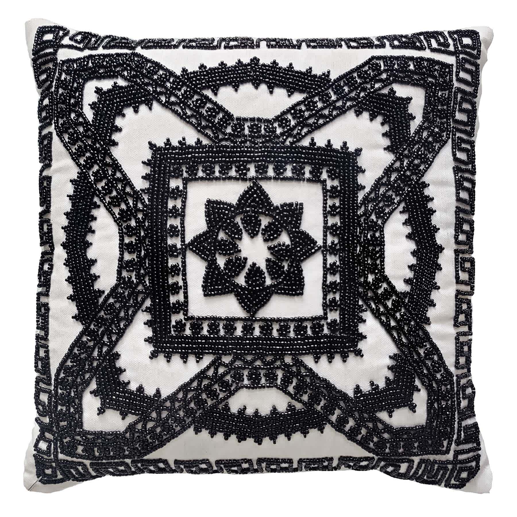 Tracey Boyd White & Black Beaded Throw Pillow, 14"