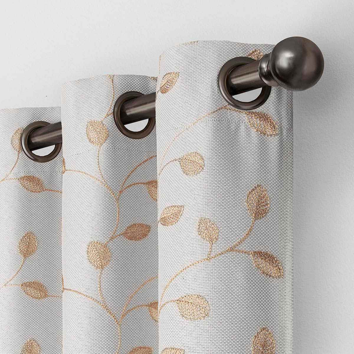 Light Tan Embroidered Blackout Grommet Curtain Panel, 84"