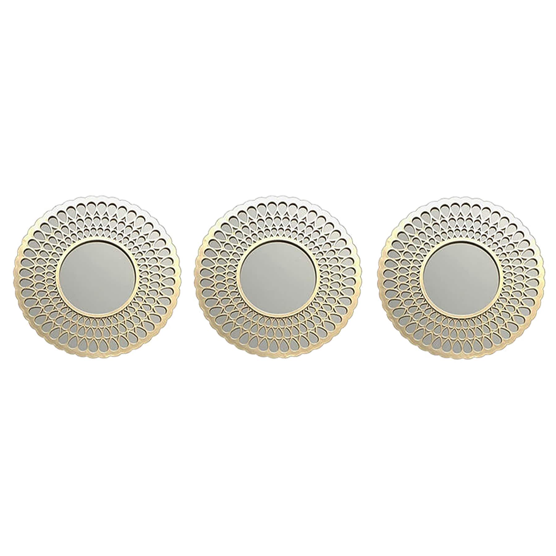 3-Piece Gold Round Wall Mirror Set, 10"