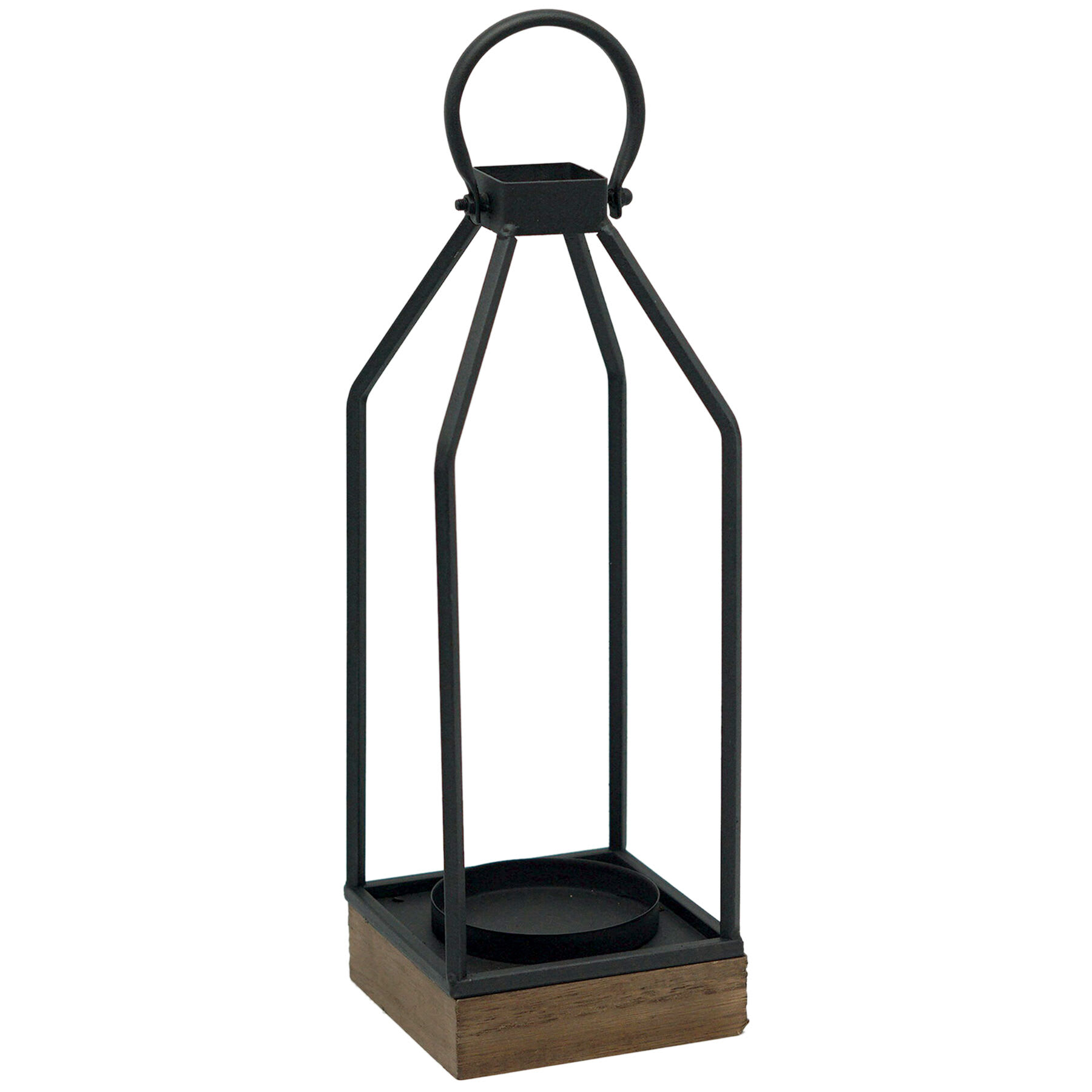 Metal Lantern with Wood Base, 13"
