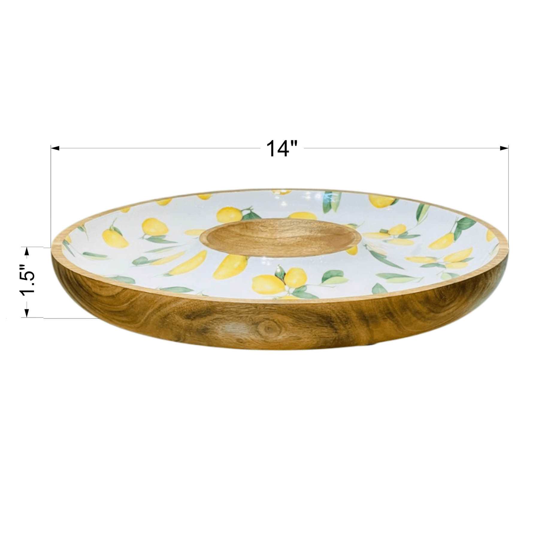Lemon Print Chip & Dip Wood Tray, 14"