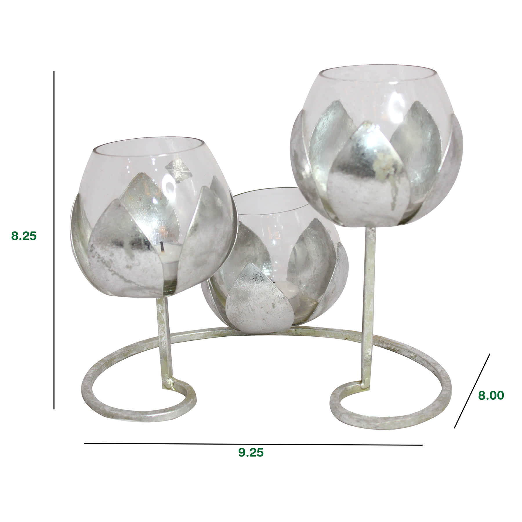 Silver Lotus 3 Candle Votive Candle Stand, 9.3"