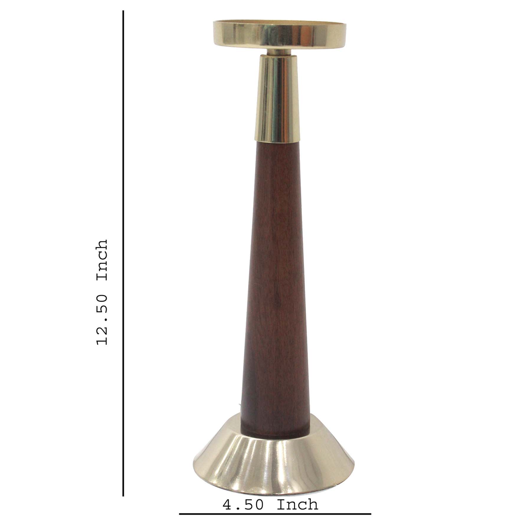 Dark Wood and Gold Taper Candleholder, 12"