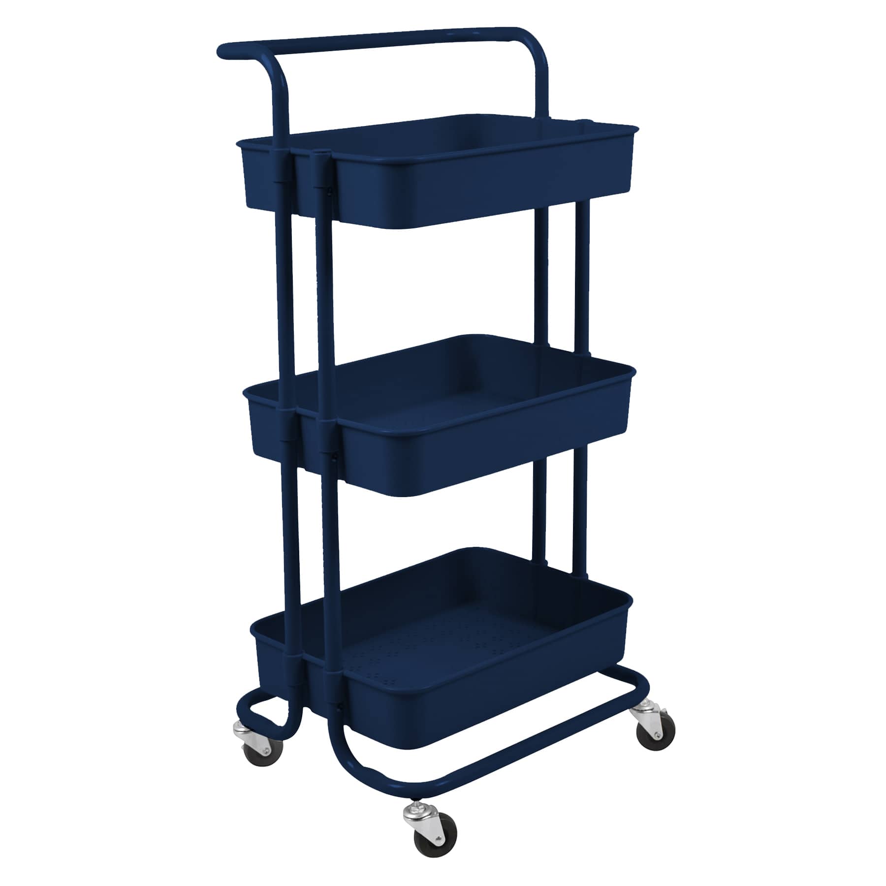 Blue Rolling Storage Cart with Handle, 34.2"