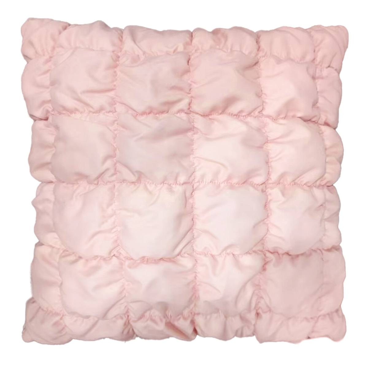 Light Pink Puffer Quilted Throw Pillow, 18"