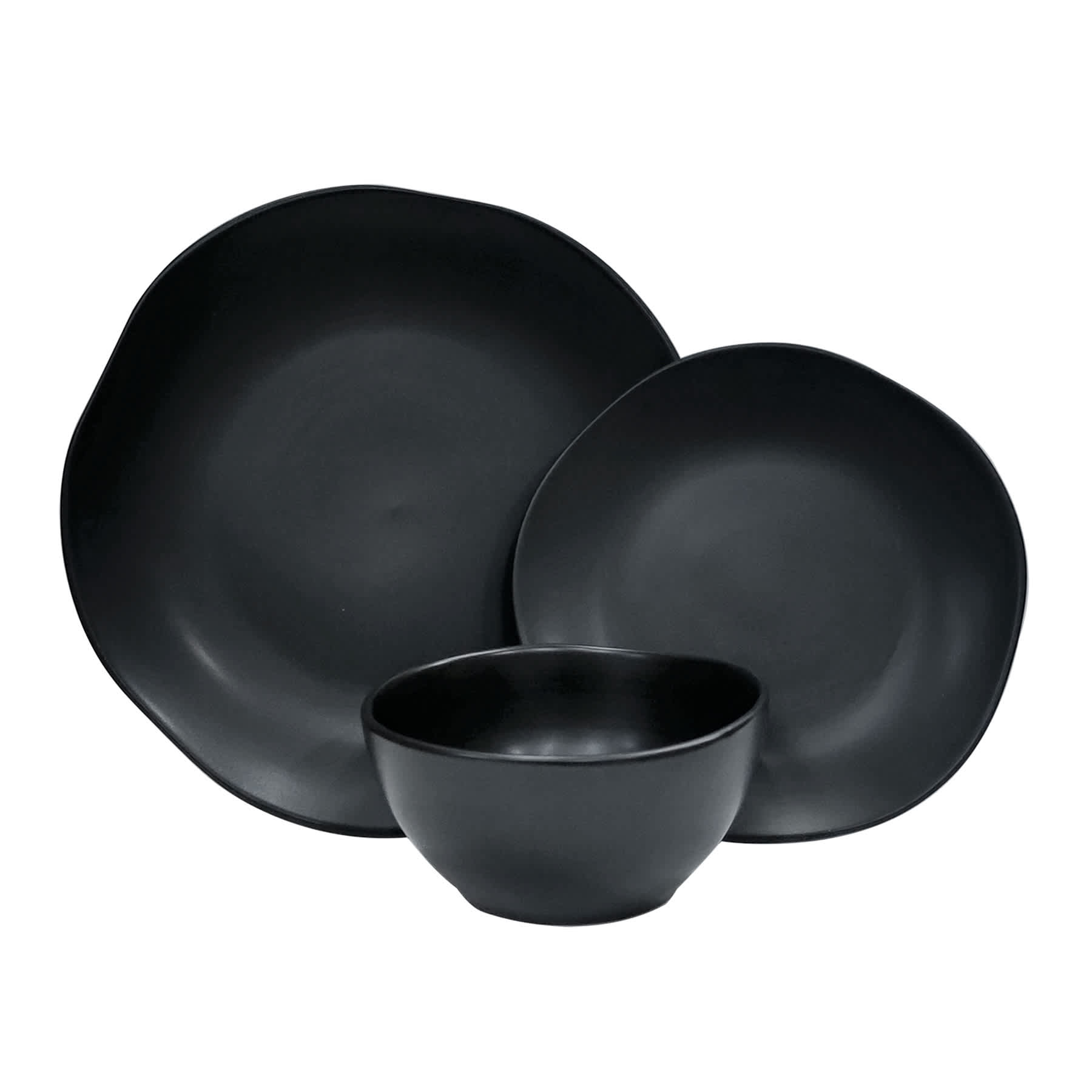 12-Piece Matte Stoneware Dinnerware Set, Black