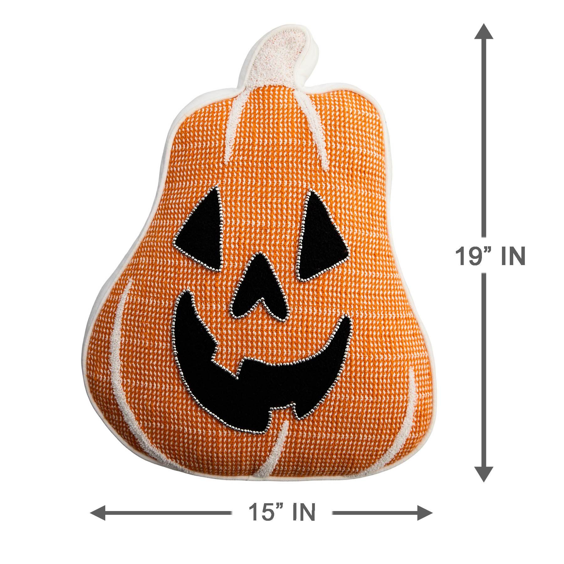 Woven & Beaded Pumpkin Shaped Throw Pillow, 19x15