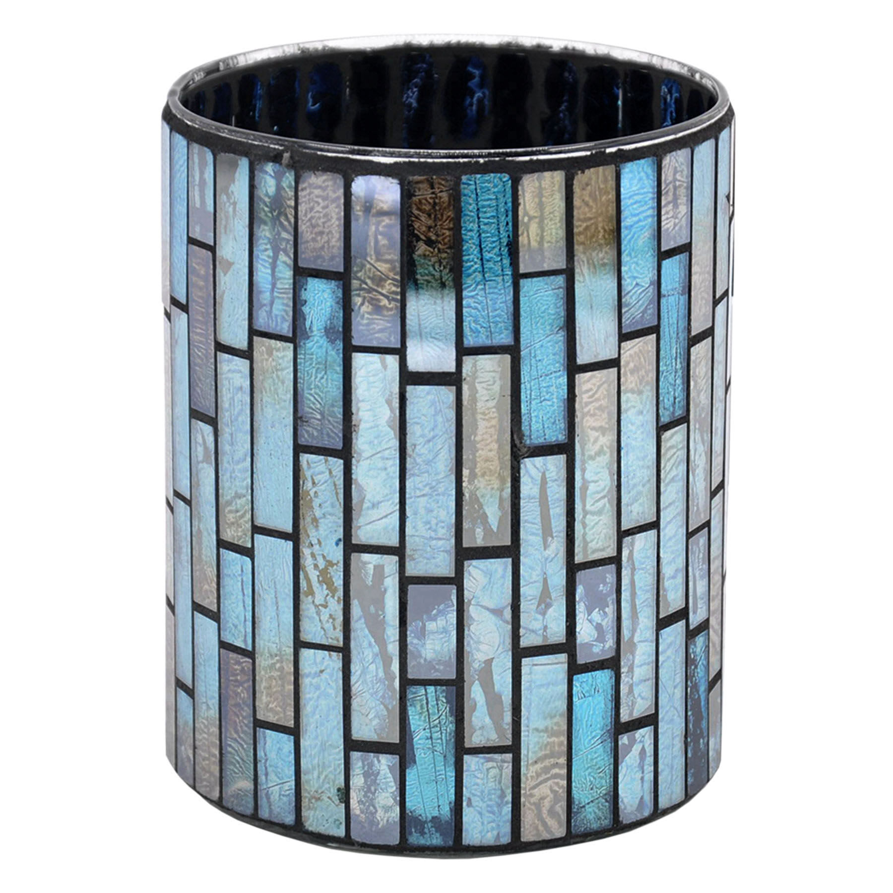 Blue Mosaic Glass Candle Holder, 6"
