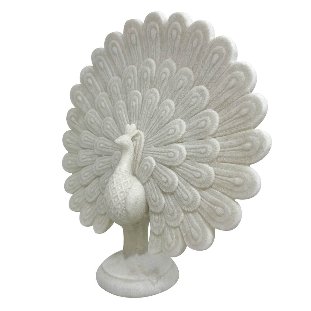 White Resin Peacock Figurine, 12"