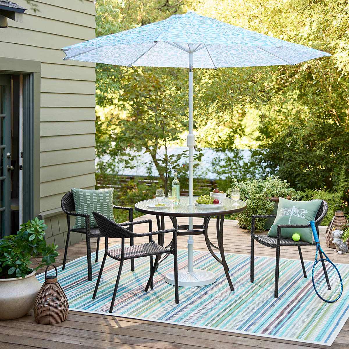 Honeybloom Green Textured Broken Stripe Square Outdoor Throw Pillow, 18"