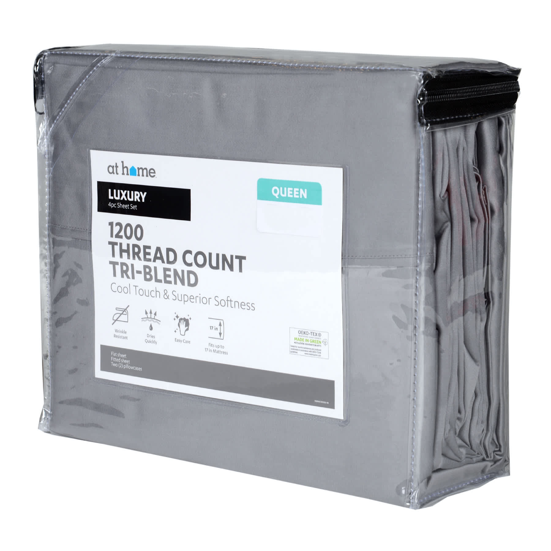 4-Piece Silver 1200 Thread Count Tri-Blend Luxury Sheet Set, Queen