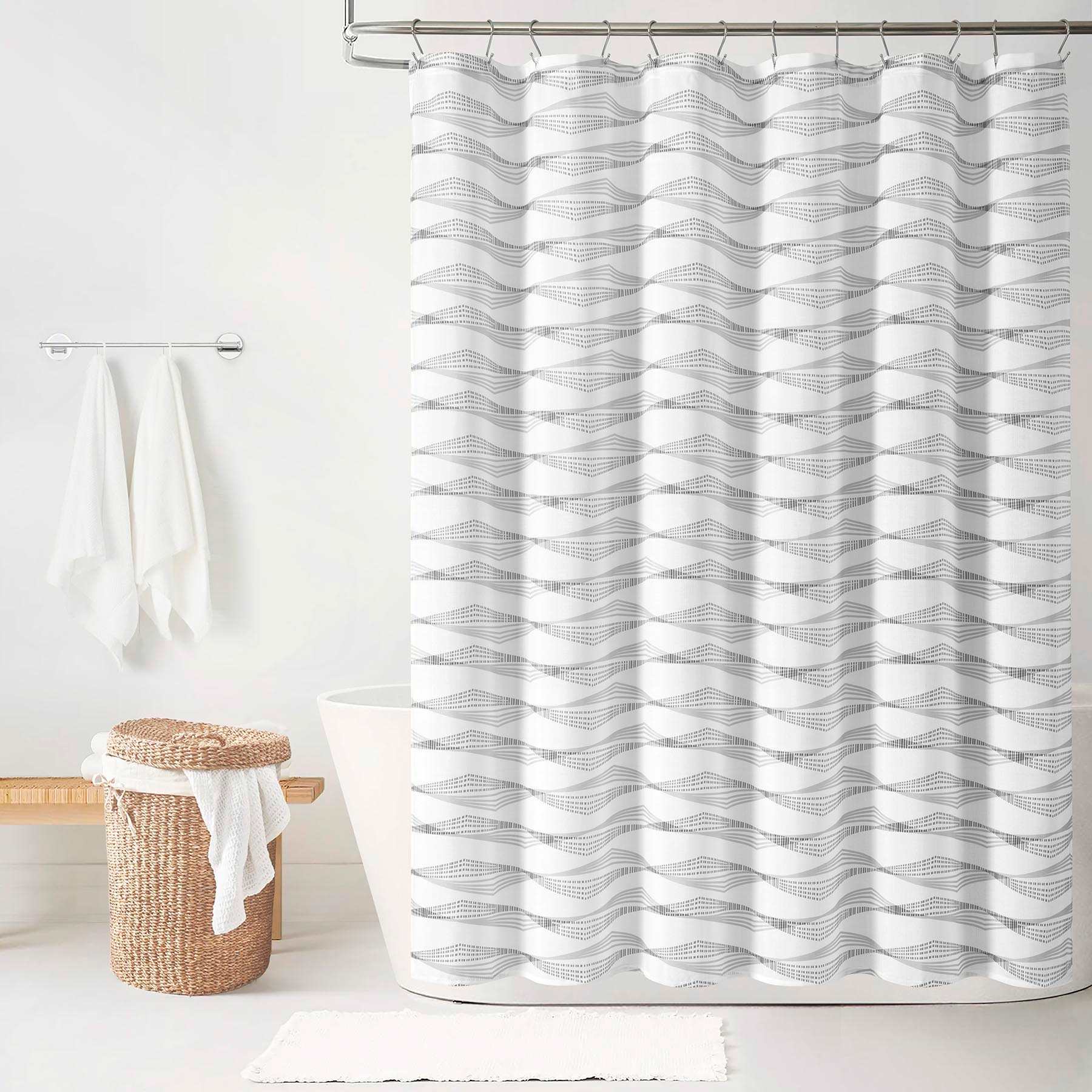 13-Piece Gray Luna Chevron Shower Curtain Set, 72"