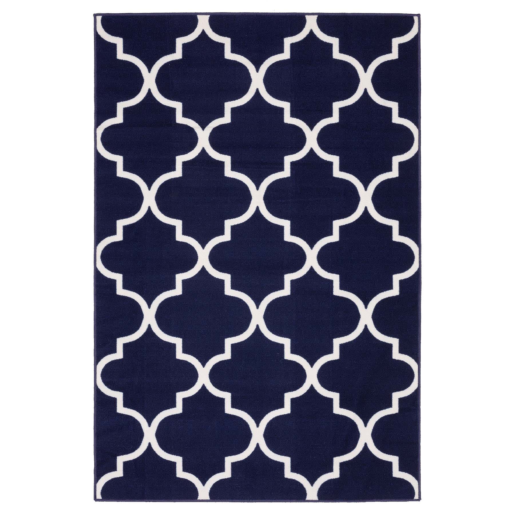 (D626) Brading Navy Blue Trellis Area Rug, 4x6