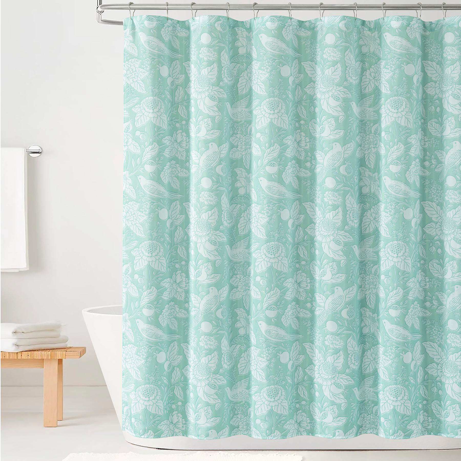Providence Sea Green Jacobean Songbird Shower Curtain, 72"