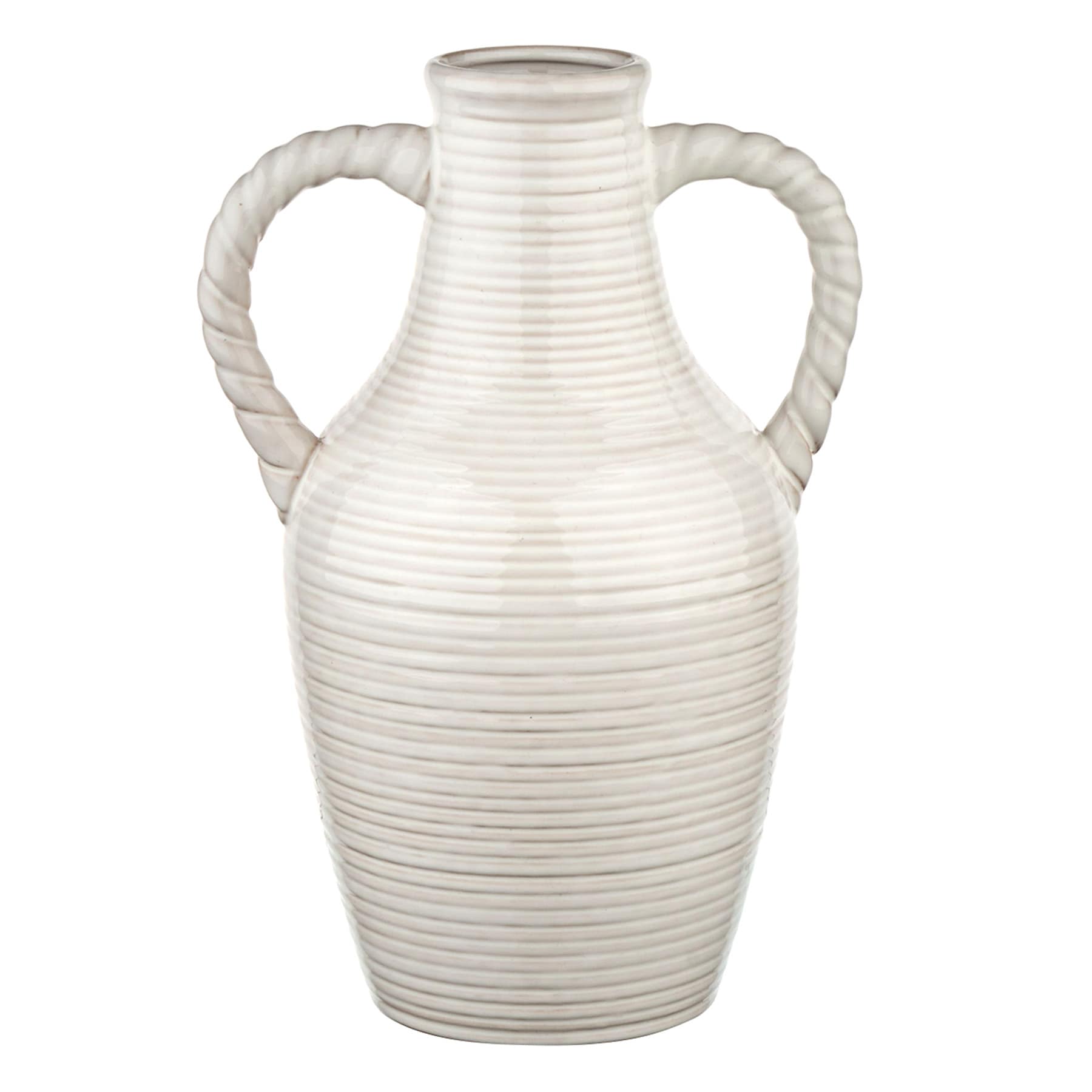 White Handle Ceramic Vase, 11"