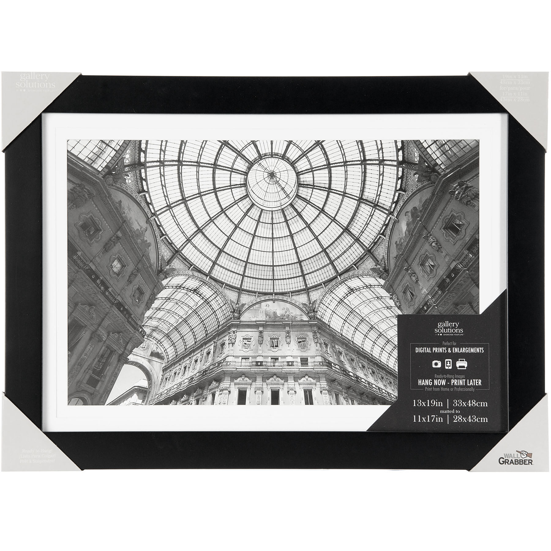 15x19 Matted to 11x17 Wide Black Linear with White Mat Photo Wall Frame