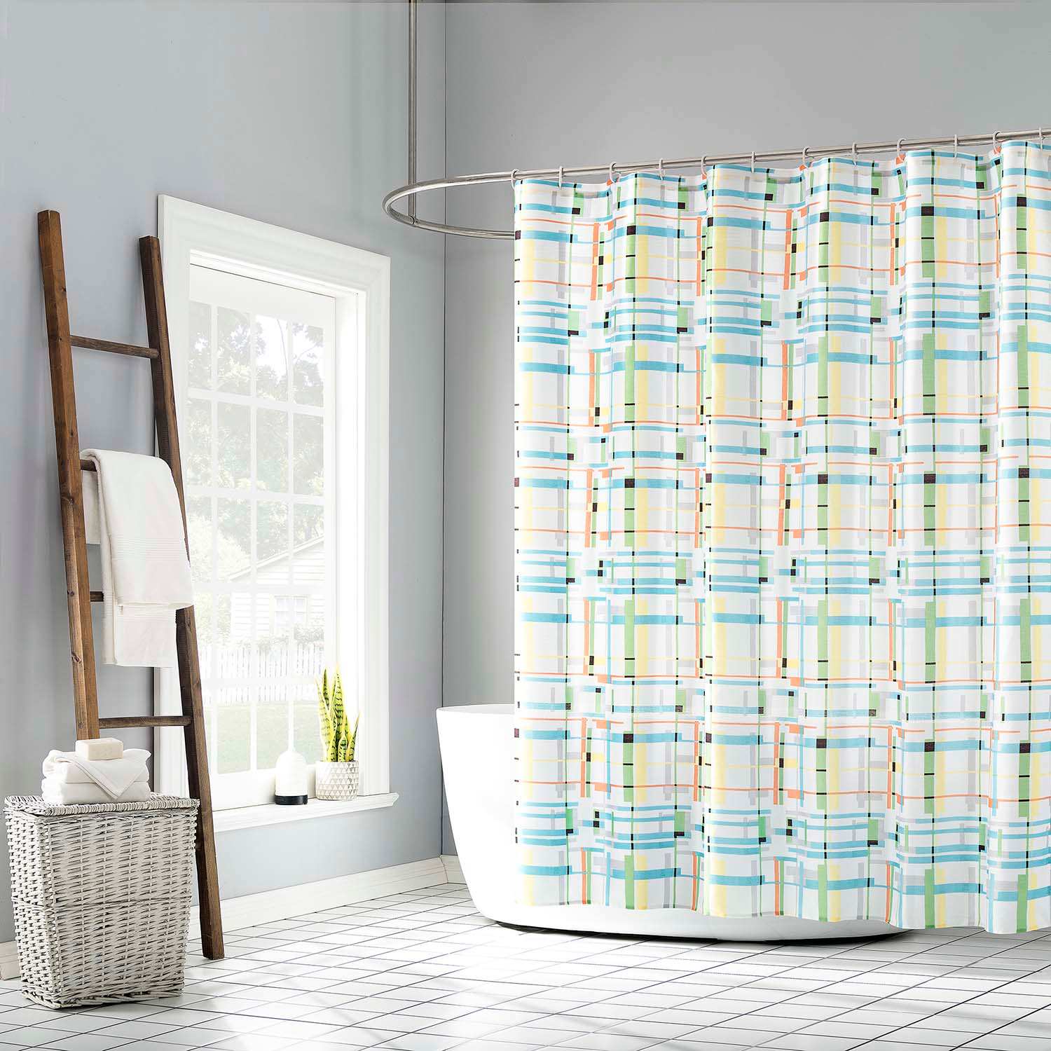 13-Piece Vinton Multicolor Striped Shower Curtain Set, 70x72