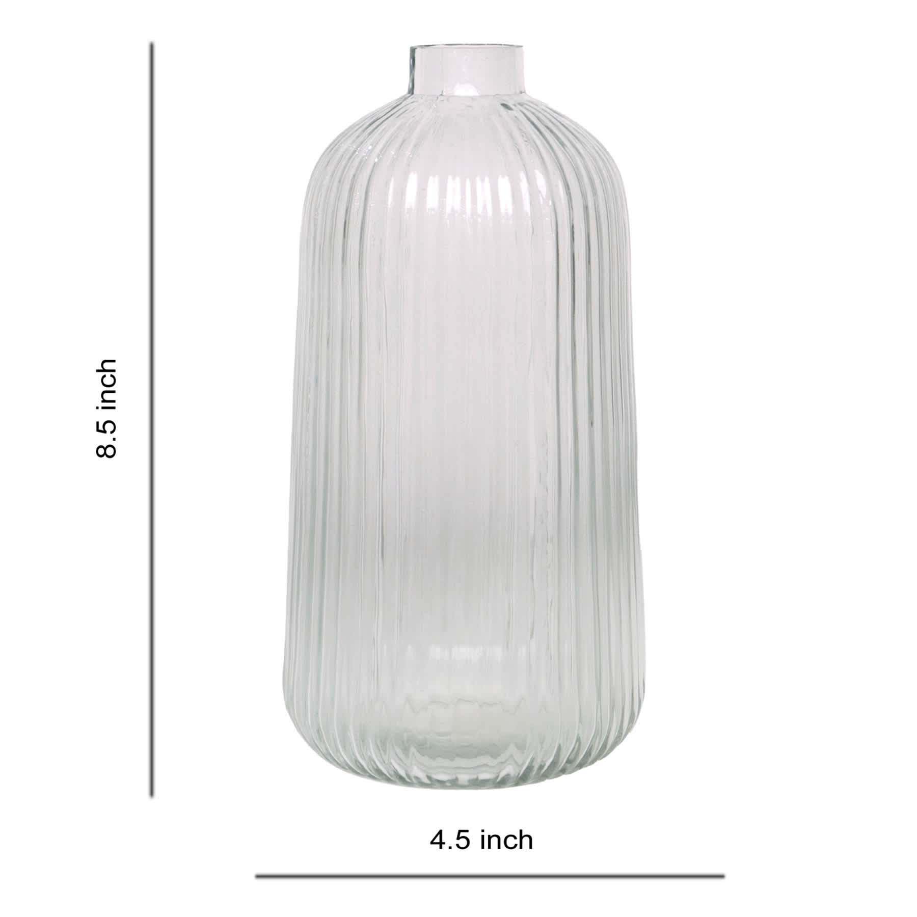 Clear Ribbed Narrow Opening Vase, 8.5"