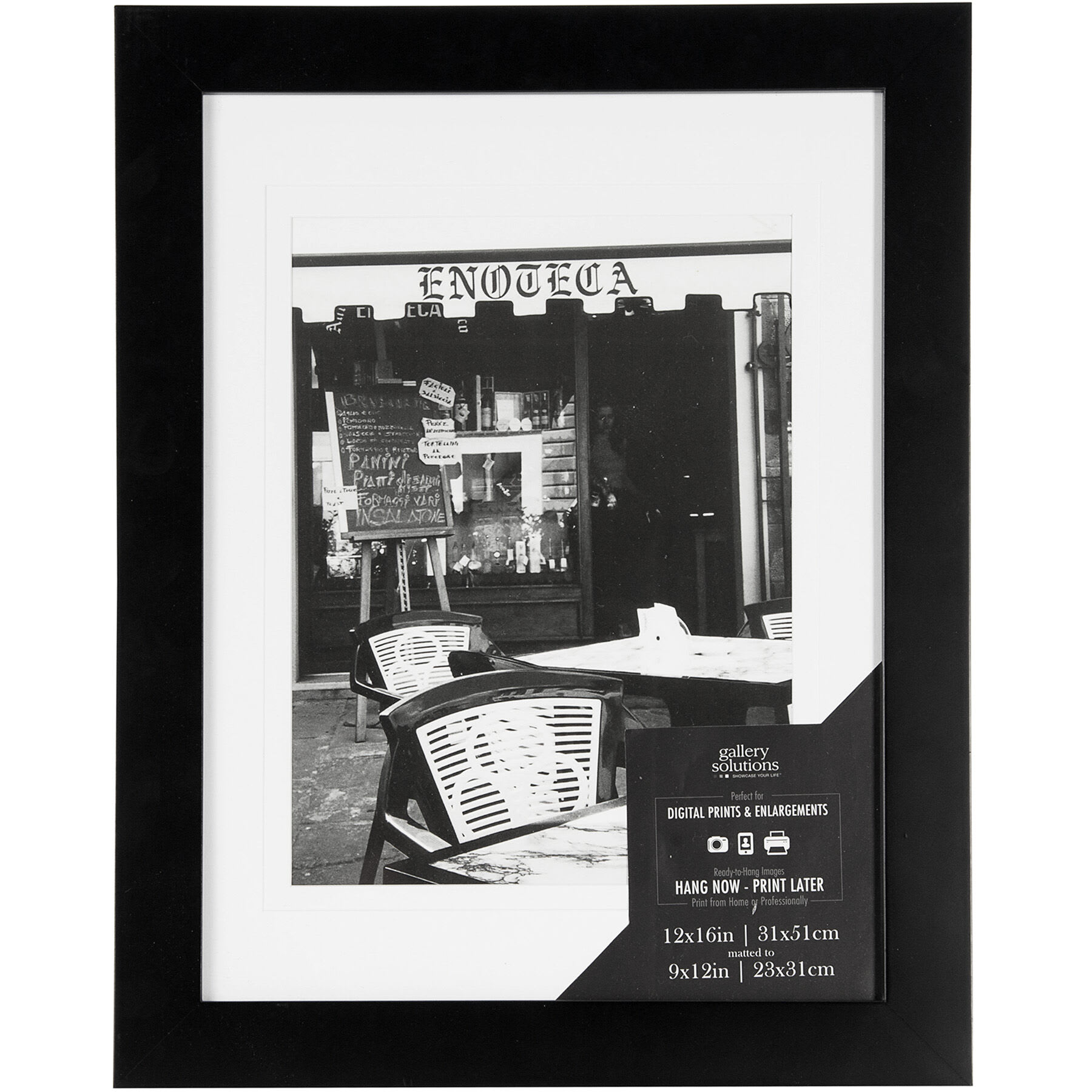 15x19 Matted to 9x12 Black Linear Profile Photo Wall Frame
